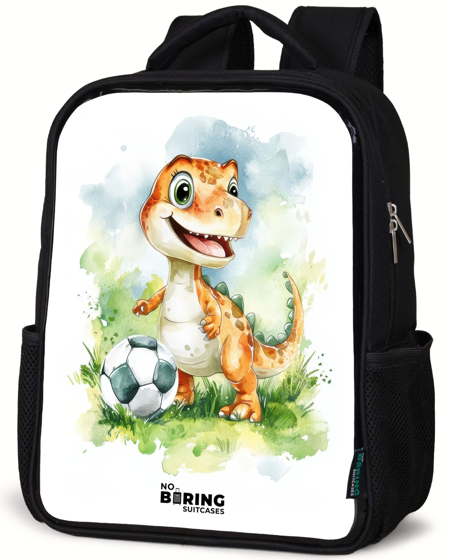 Rucksack Dino mit Fußball im bunten Feld