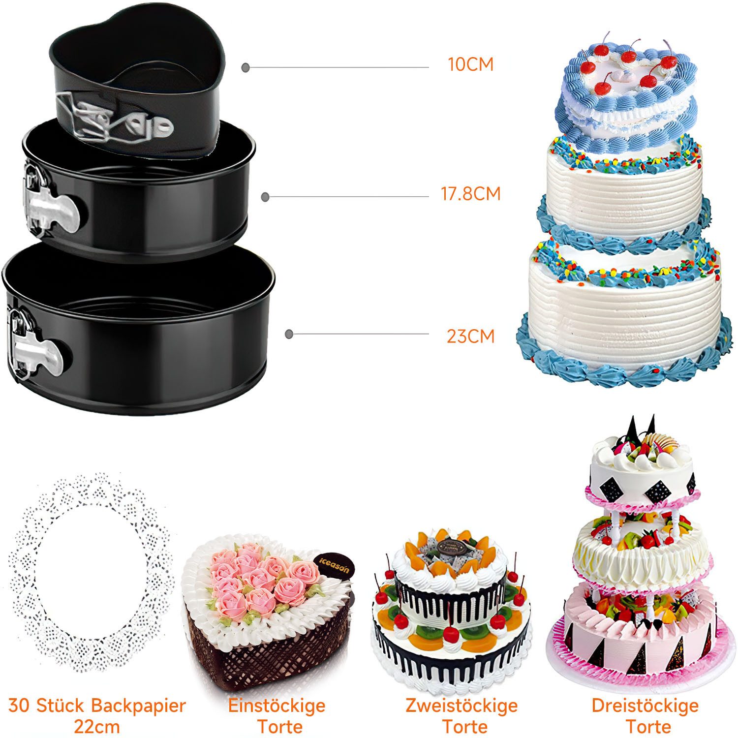 SURFOU Spritzbeutel 413-teiliges Torten Dekorationsset Kuchen Dekorieren Zubehör Backset mit Springform KuchenformenTortenplatte Drehbar