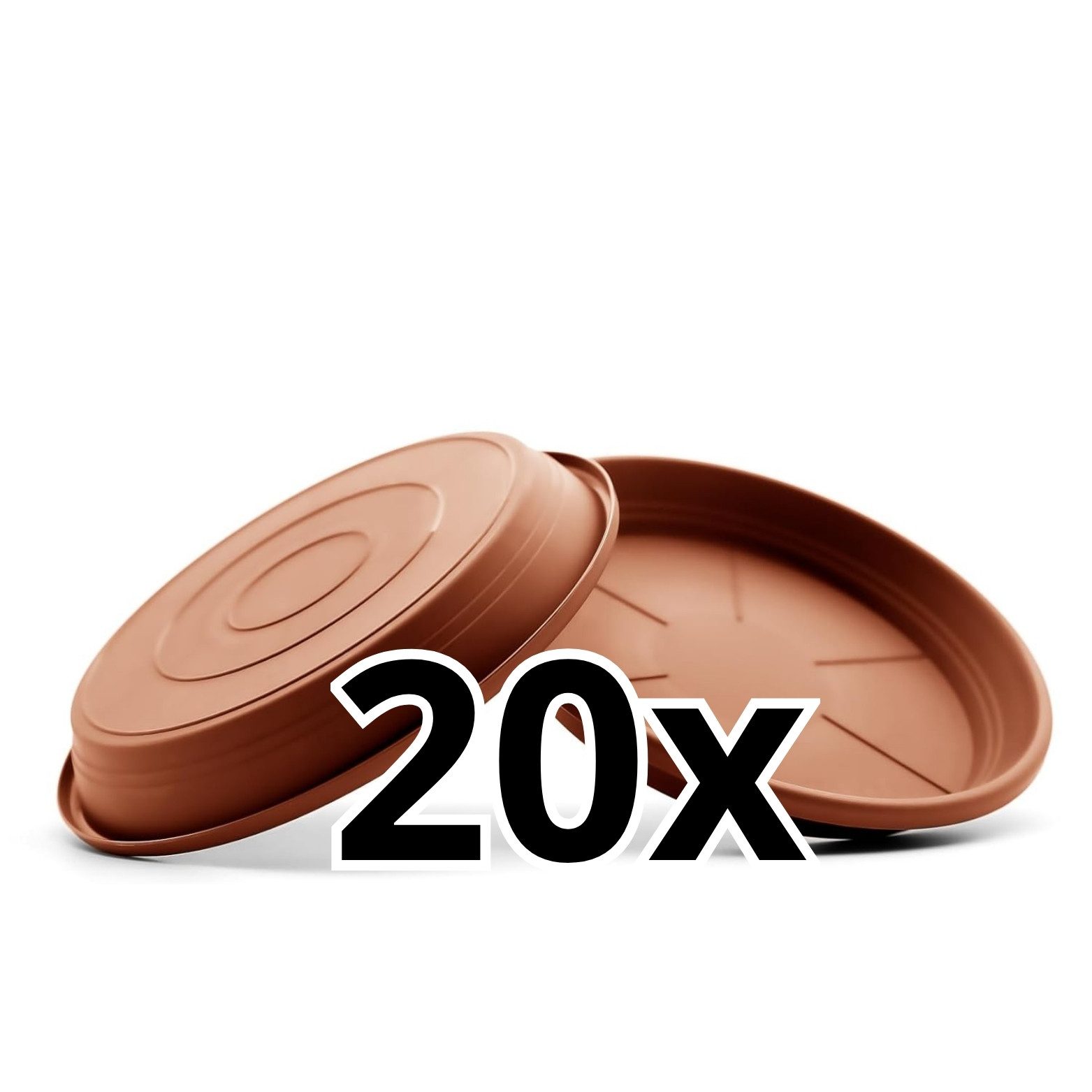BigDean Blumentopfuntersetzer 20 Stück in Terracotta aus robustem Kunststoff & Made in Europe, Zubehör für Diverse Blumentöpfe, Spar-Set, 20-tlg., Robuster, UV-beständiger Kunststoff, Frostsicher, Stapelbar