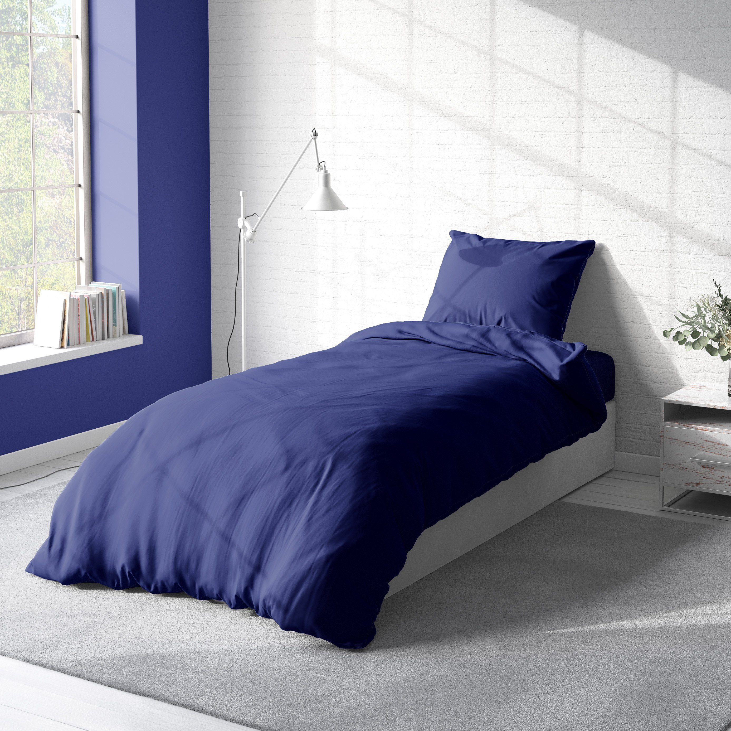 One Home Bettwäsche Unifarben Einfarbig, Renforcé, 2 teilig, Baumwolle mit Reißverschluss, Normalgröße