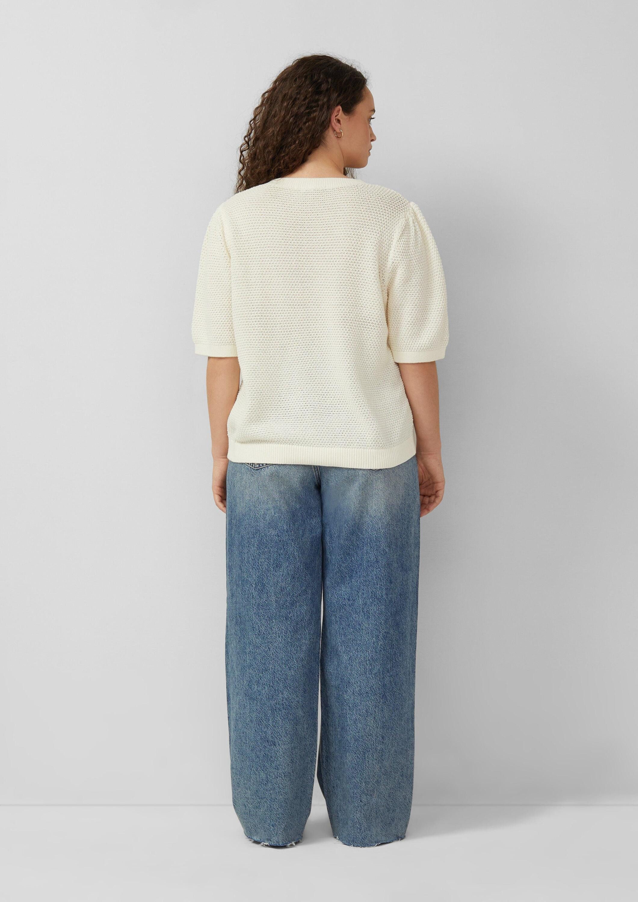 QS Kurzarmpullover Strickpullover Strukturierter Pullover