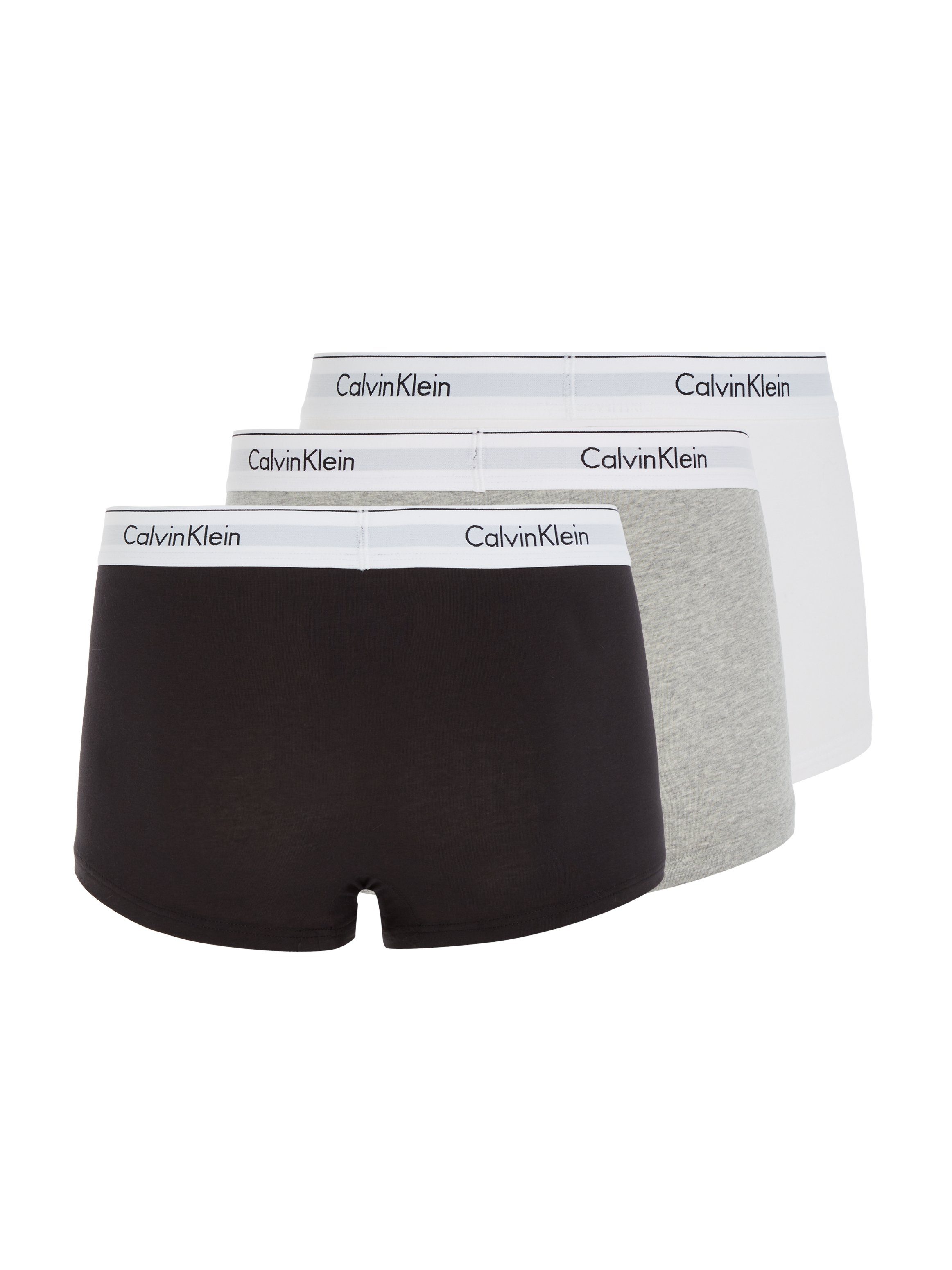 3-St., Logoschriftzug Klein Calvin 3er-Pack) am Underwear hellgrau-meliert, Wäschebund weiß, mit (Packung, Boxer schwarz