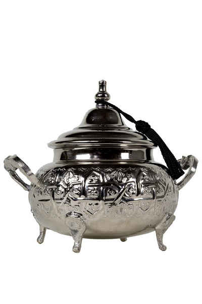 Marrakesch Orient & Mediterran Interior Zuckerdose Orientalische Zuckerdosen Dosen aus Messing in Silber Bensu 12cm, Handarbeit