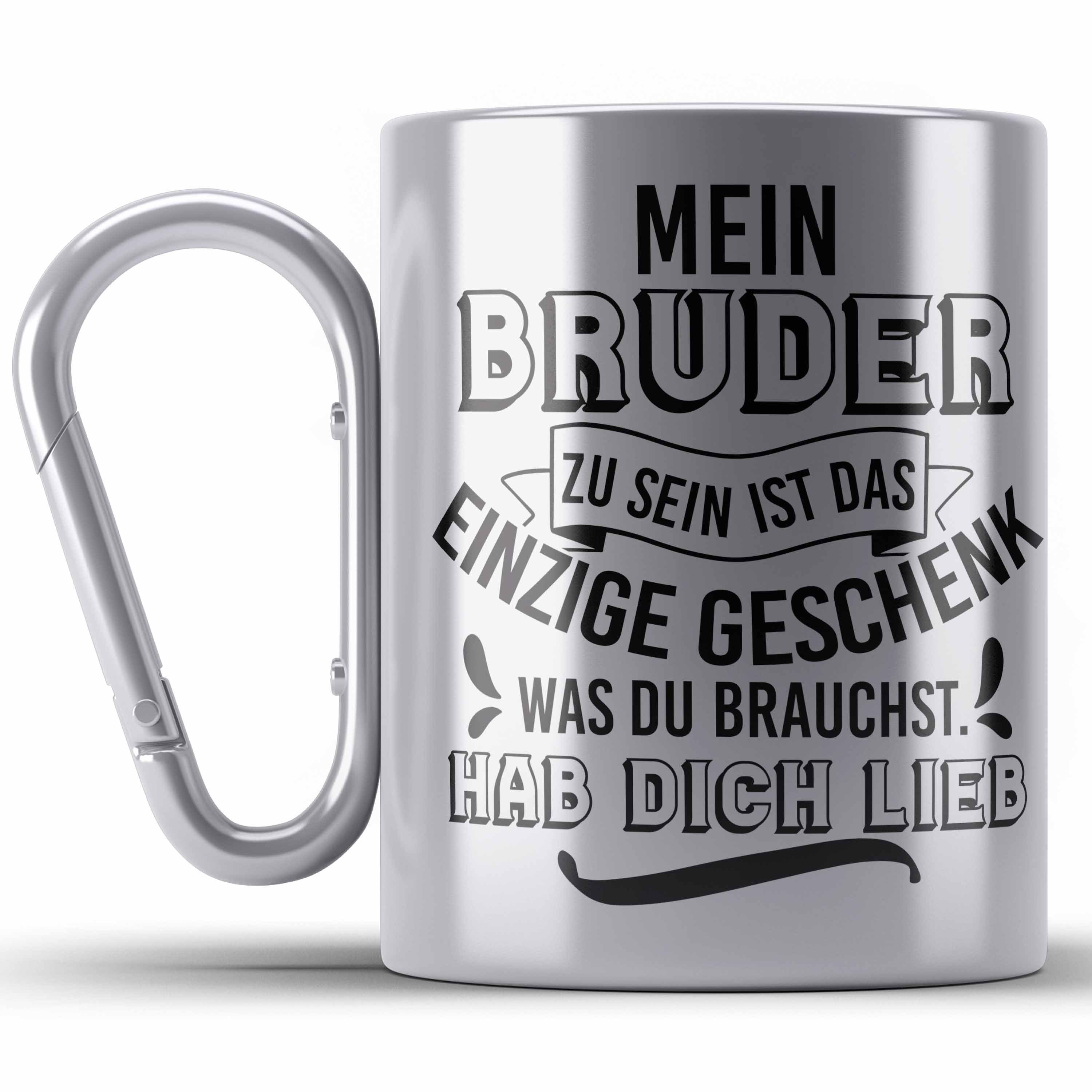 Trendation Thermotasse Geschenk an Schwester Bruder Edelstahl Tasse Geschenkidee Geburtstag L Silber