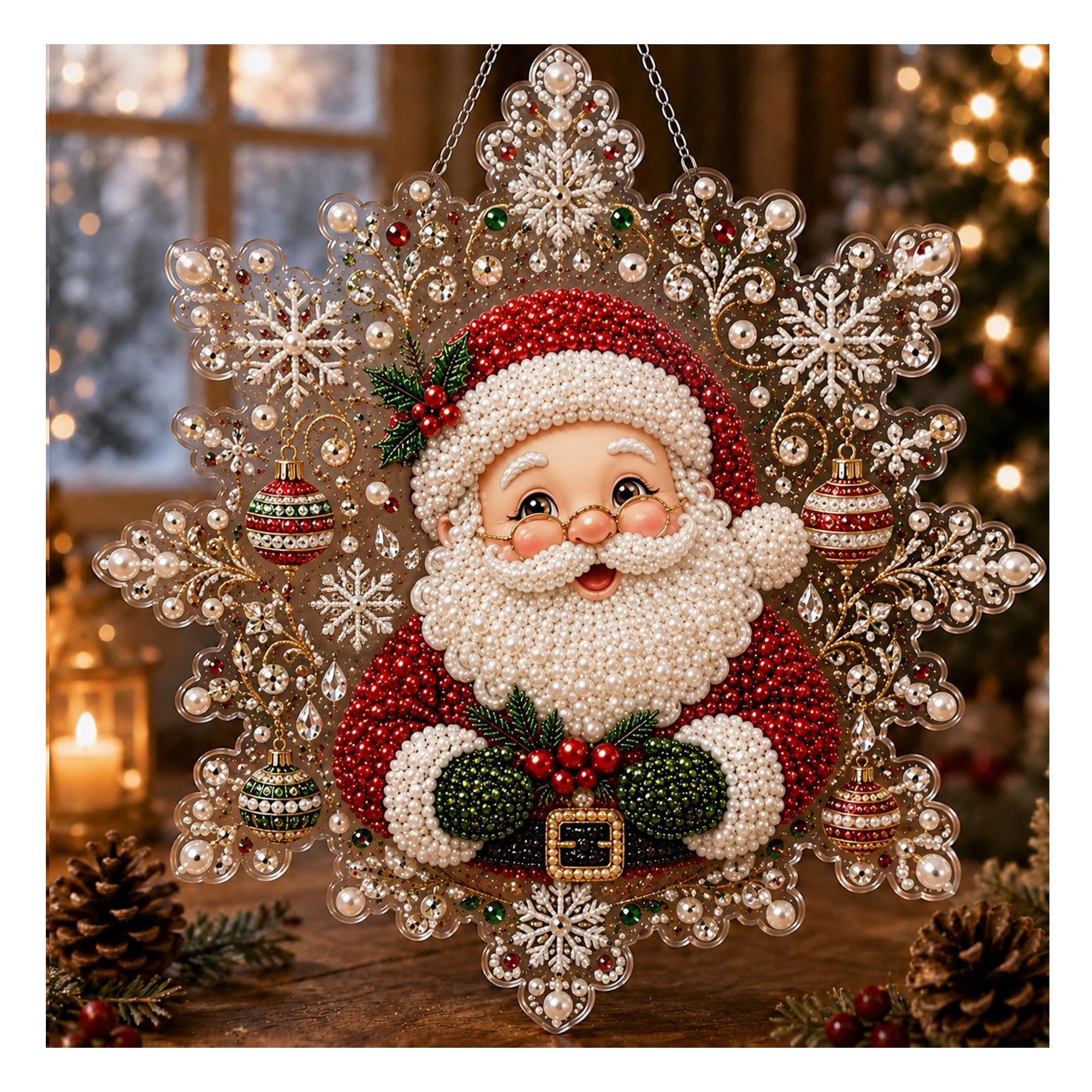 Bomiclss Kreativset Diamond-Painting-Set„Weihnachtsperle“für Erwachsene–Dekorationsartikel, onnenfänger Bastelset mit Schneeflocken-Acrylanhänger