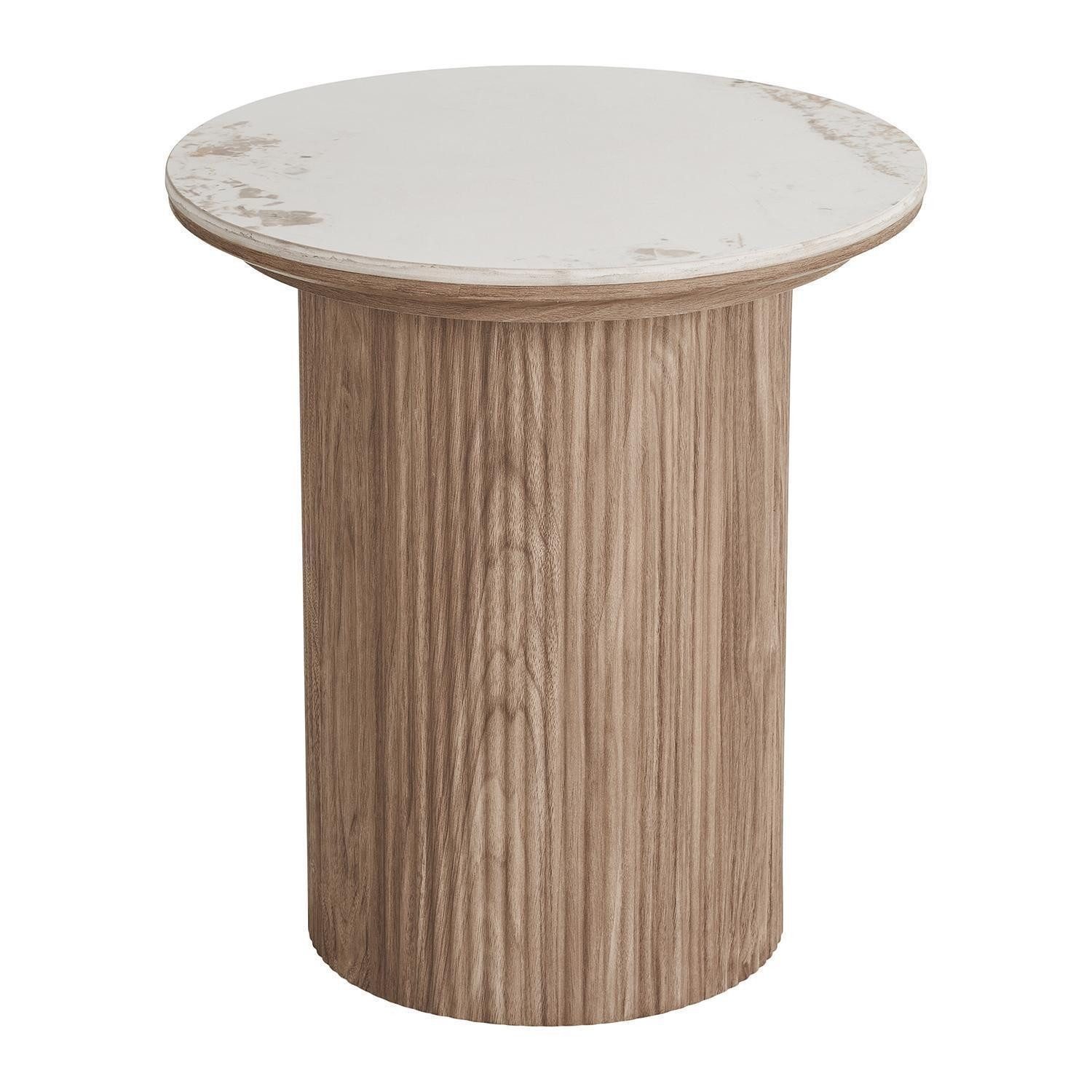 House Nordic Beistelltisch ATHENS, Braun, Creme, MDF, Keramikplatte, Rund, Ø 45 x H 50 cm
