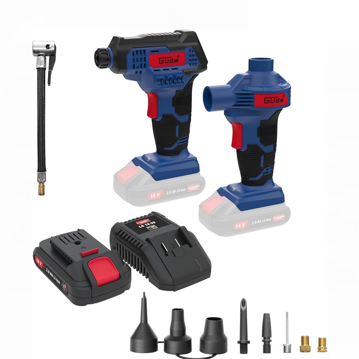 Güde Kompressor 18V Kompressor u. Luftpumpenset KLS 18-0 mit Akku 2 Ah / Ladegerät 3A