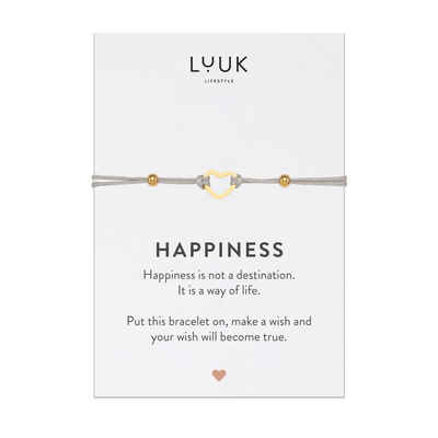 LUUK LIFESTYLE Freundschaftsarmband Herz, handmade, mit Happiness Spruchkarte