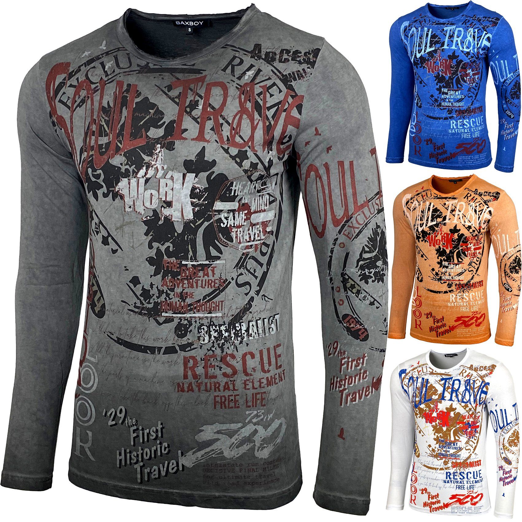 Longshirt Herren Longsleeve T-Shirt Moderner Männer Langarmshirt B-704