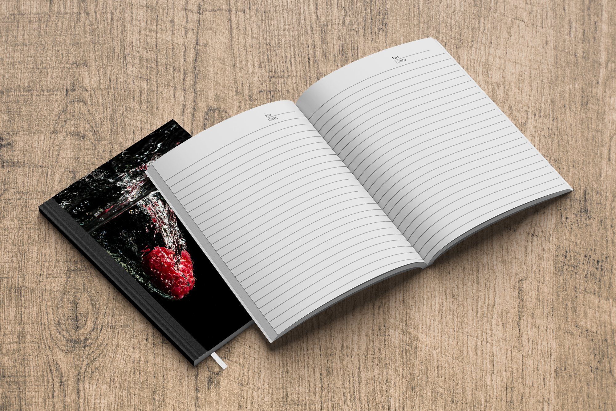 Obst Himbeeren Notizbuch Seiten, Rot, MuchoWow - - Notizheft, A5, 98 - - Tagebuch, Journal, Stilleben Merkzettel, Haushaltsbuch Wasser Schwarz -