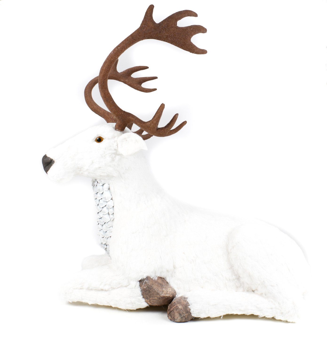 glitzerndem weißem Kunstfel Weihnachtsfigur mit Bubble-Store liegendes Weihnachtsdekoration Rentier