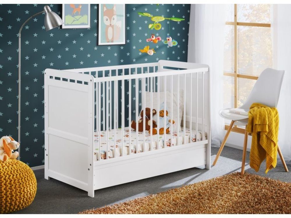 Stylefy Babybett Miracolo Plus, 60x120, mit Bettkasten, aus Massivholz, mit  Lattenrost und Matratze, mit Rausfallschutz, made in Europa,  höhenverstellbar