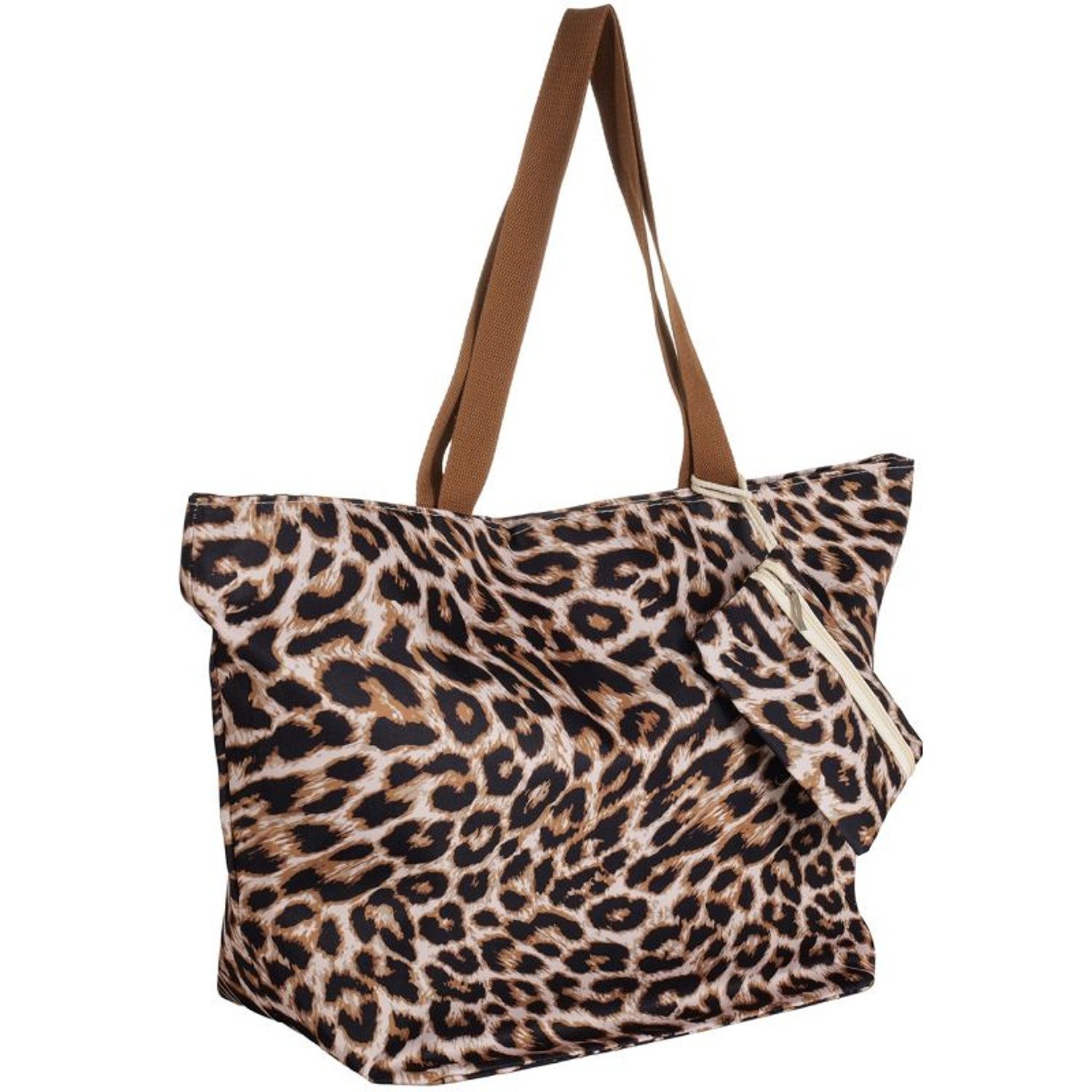 KARMA Strandtasche Damen Leo Print 63 cm Badetasche mit Reißverschluss (2-tlg., Polyester Innentasche), Tasche für Strand, Urlaub, Pool, See, Sommer, Freizeit, Shopper