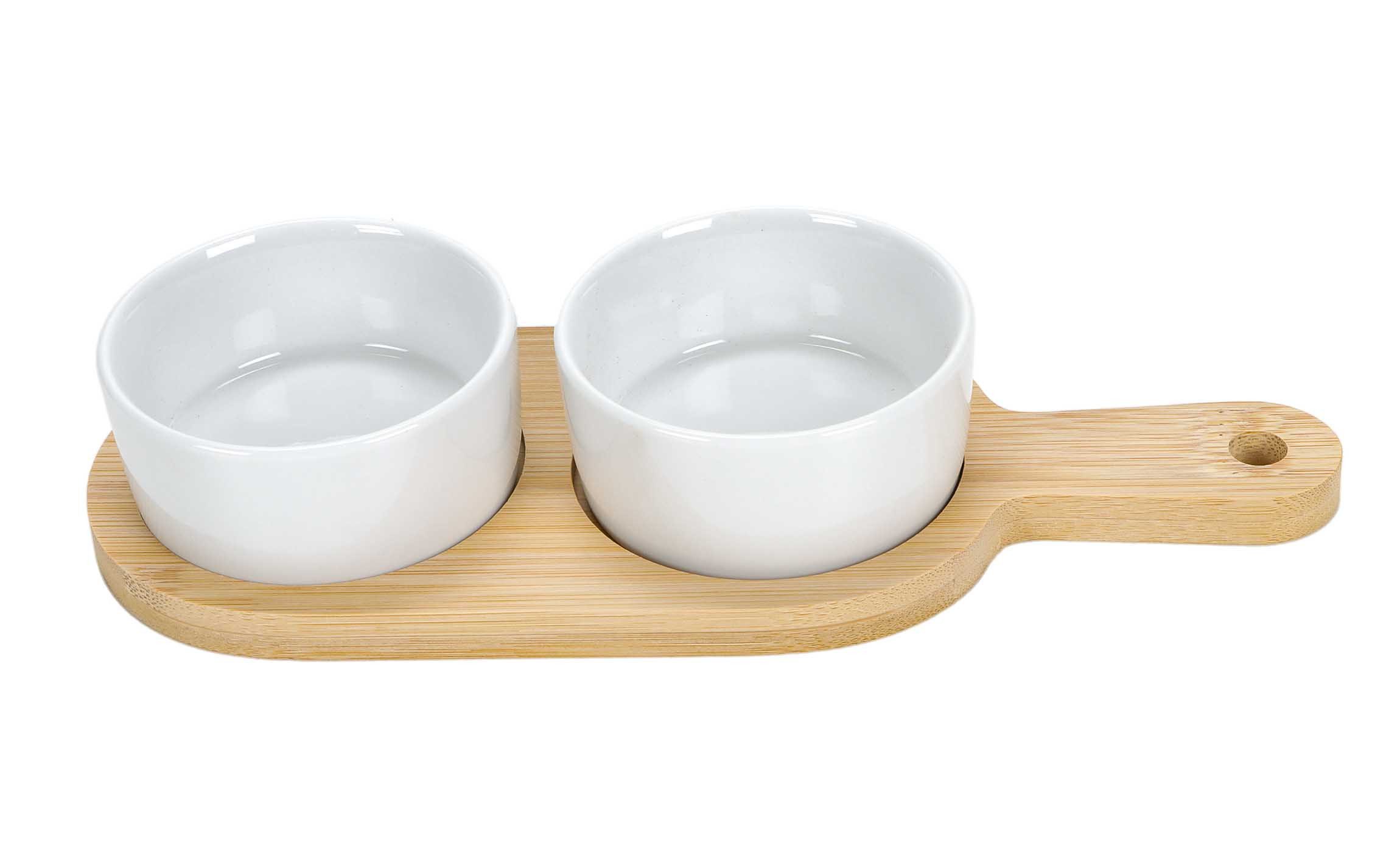 Bubble-Store Tapas-Schale 3-tlg. Tapas-Set, Keramik, Bambus, (2 Keramik-Schalen, 1 Bambustablett, 3-tlg), Tapas Schälchen aus Keramik mit Bambus Servierbrett