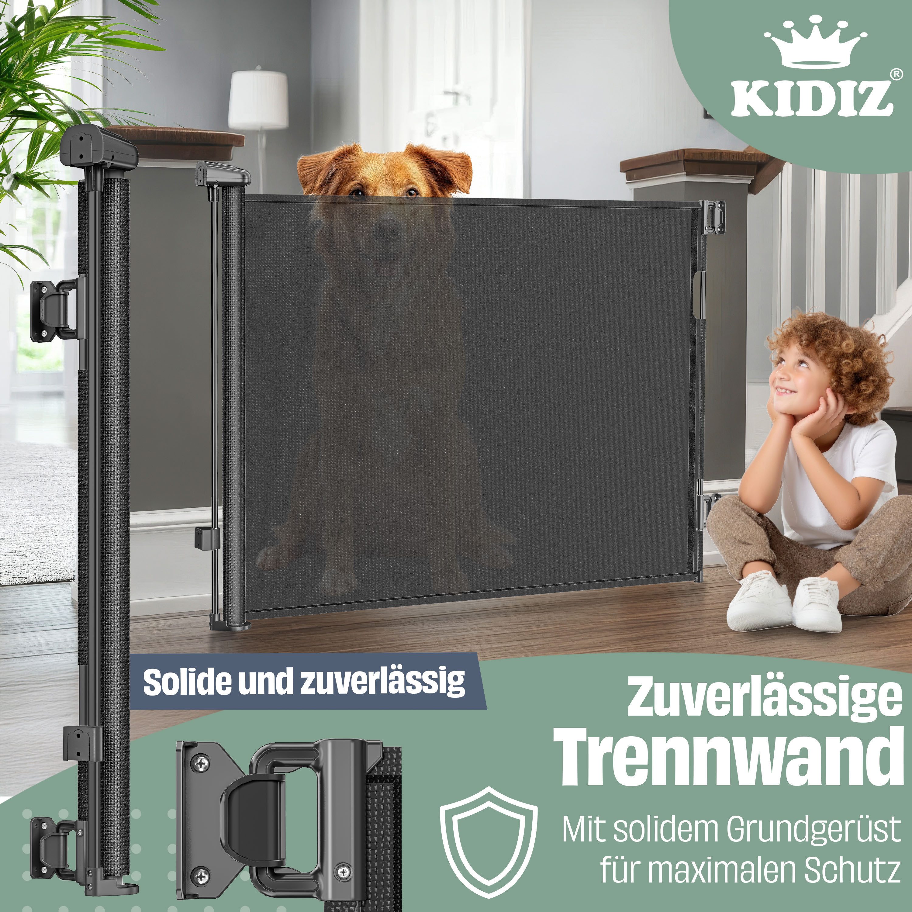 KIDIZ Türschutzgitter Treppenschutzgitter ausziehbar bis 180cm für Kinder, Babys & Haustiere (Schutzgitter für Treppen & Türen inkl. Bodenanker & Montagezubehör – Bild 4 von 5