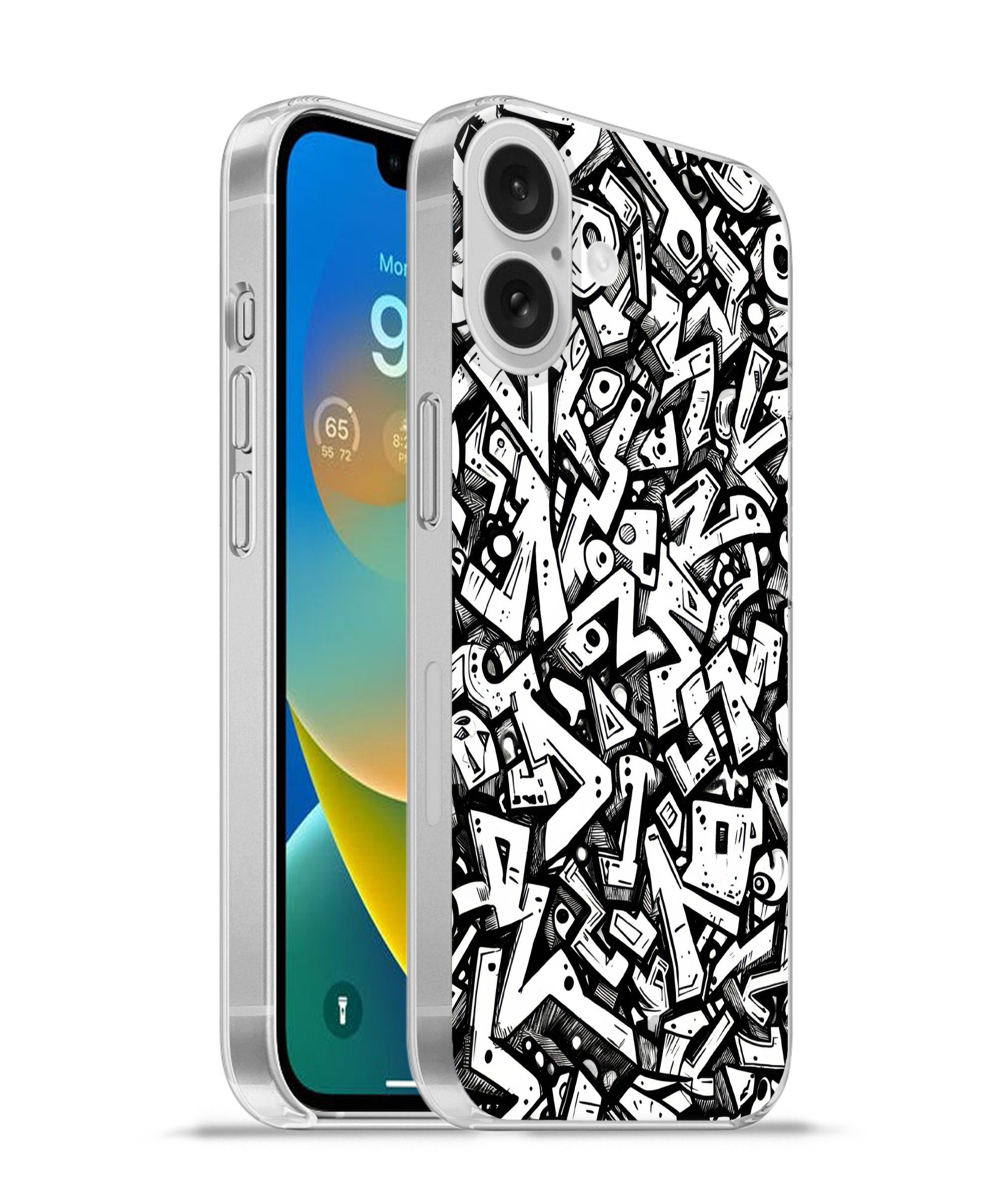 MuchoWow Handyhülle für Apple iPhone 16 Formen - Buchstaben - Graffiti - Schwarz, Smartphone-Bumper, Print, Handy Schutzhülle Dünn