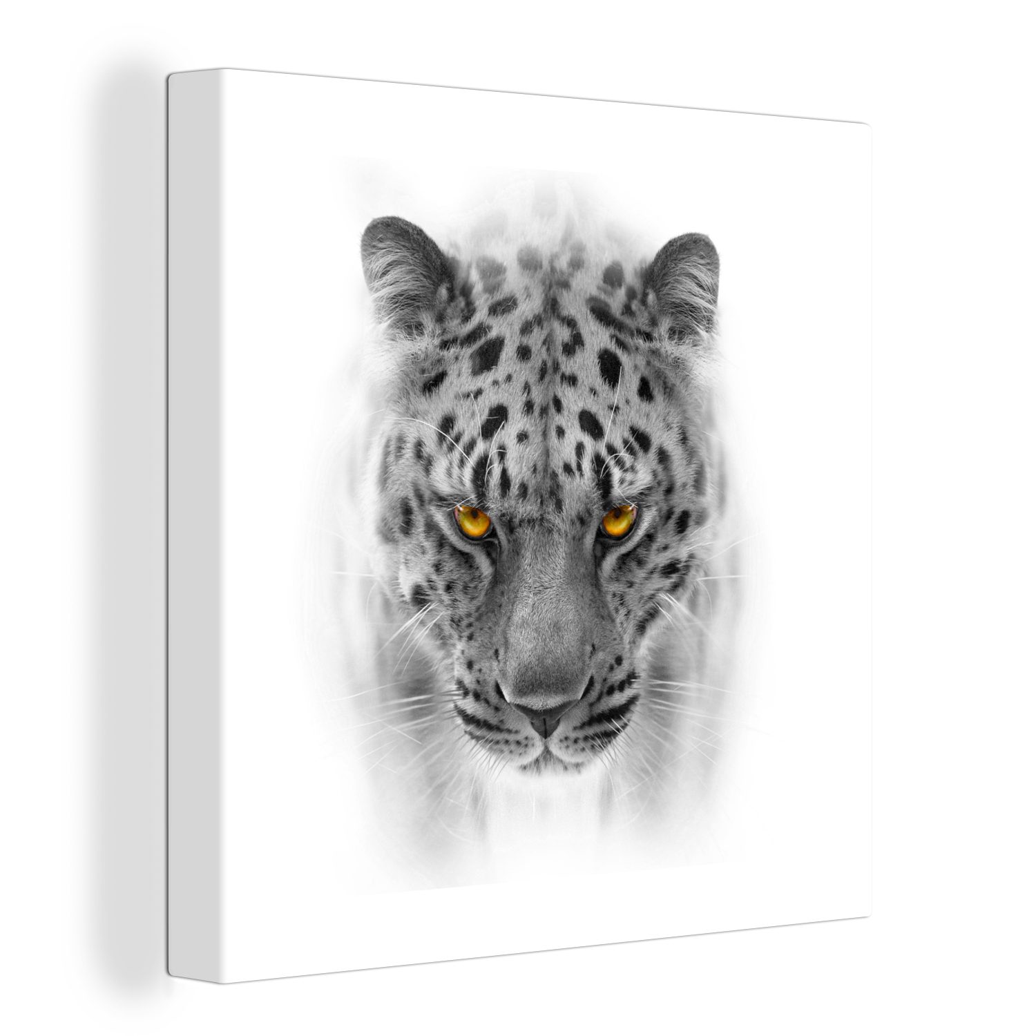 OneMillionCanvasses® Leinwandbild Leopard - Schwarz - Weiß - Tiere, (1 St), Leinwand Bilder für Wohnzimmer Schlafzimmer