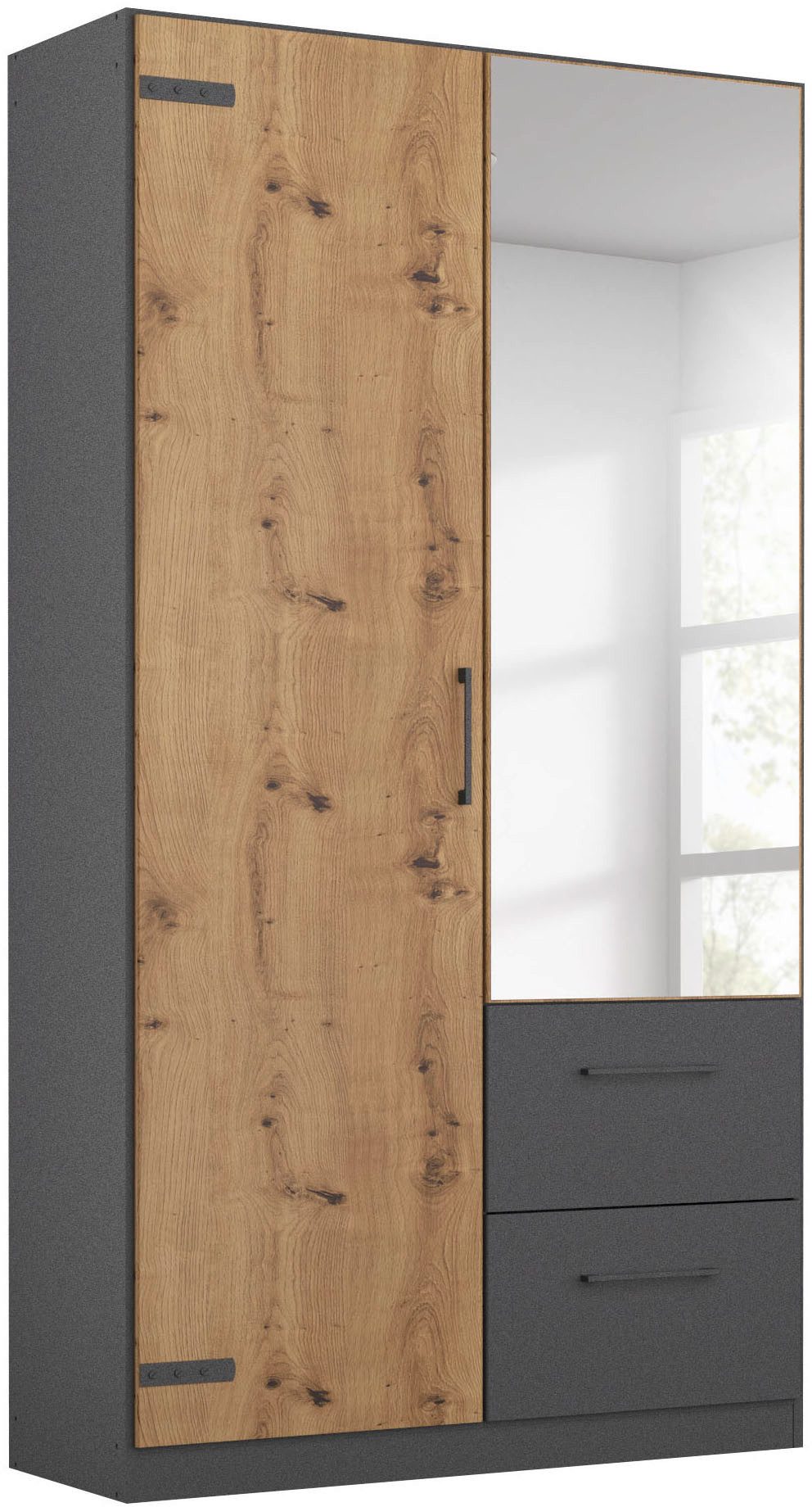 rauch Drehtürenschrank Holmes im Industrial Style, mit Schubkästen, mit oder ohne Spiegel