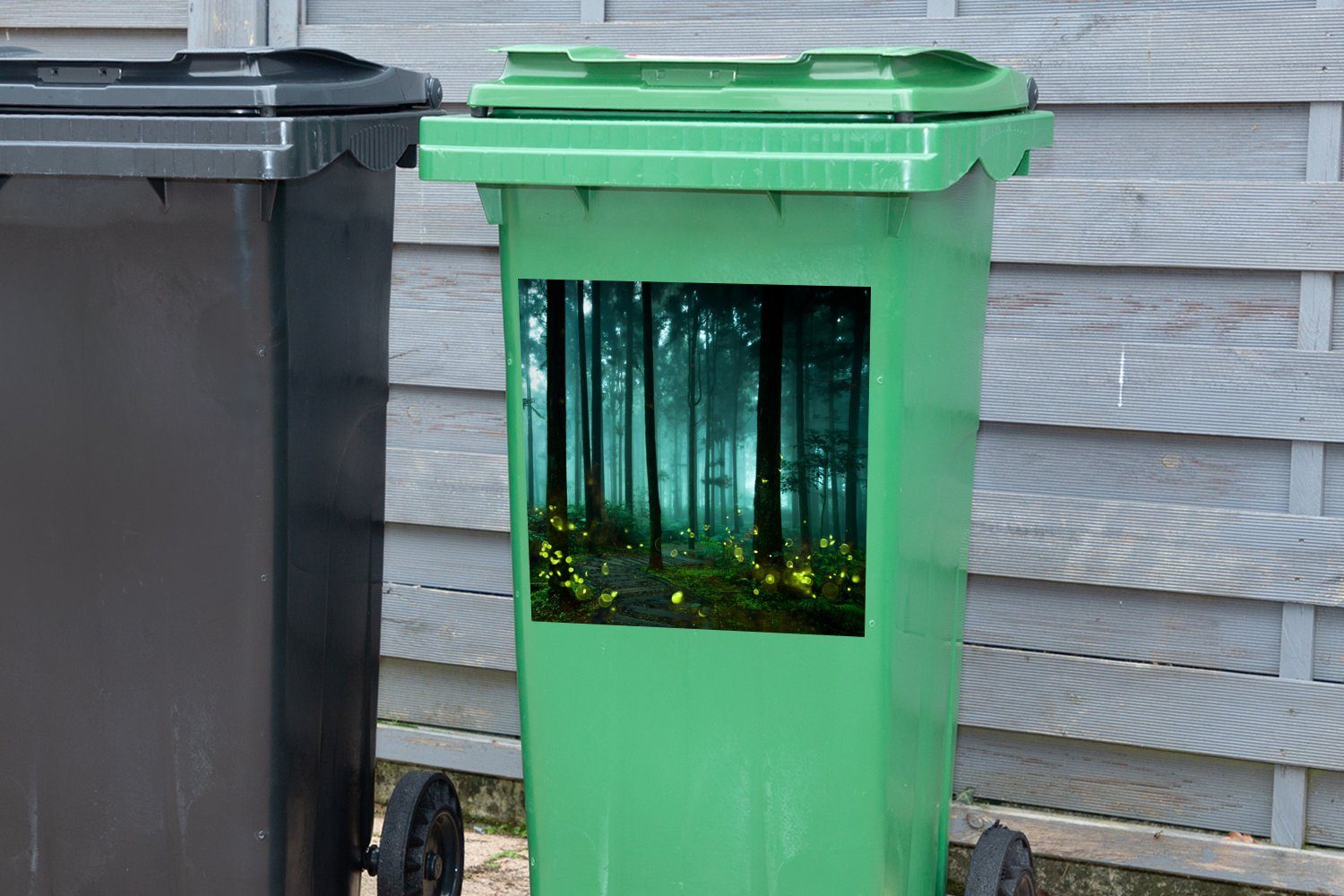 Abfalbehälter Container, Glühwürmchen (1 Wandsticker St), Mülltonne, Sticker, einen Wald MuchoWow beleuchten Mülleimer-aufkleber,