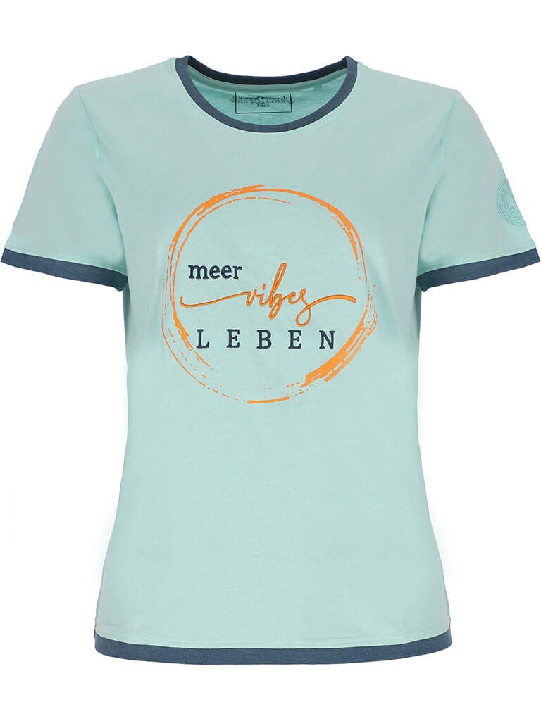 T-Shirt 11368 Damen Kurzarm-Shirt Kreis-Print mit Stickerei Meer-Vibes-Leben
