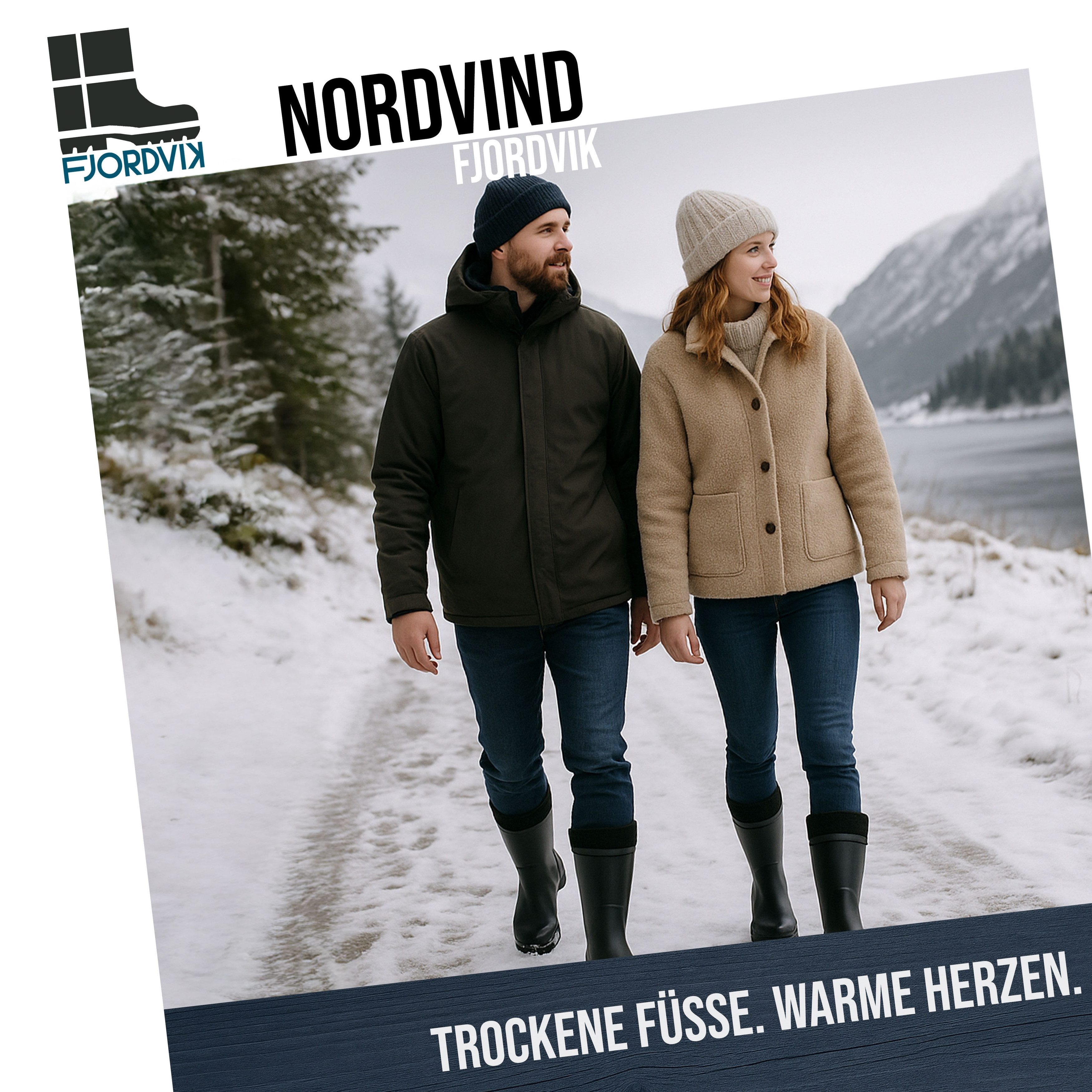 Fjordvik Herren PVC-Thermostiefel mit herausnehmbarem Winterfutter – Schwarz Gummistiefel (Isolierende Winterboots mit Fleecefutter für Hof und Spaziergang) Pflegeleichtes Material lässt sich schnell und sauber abspülen