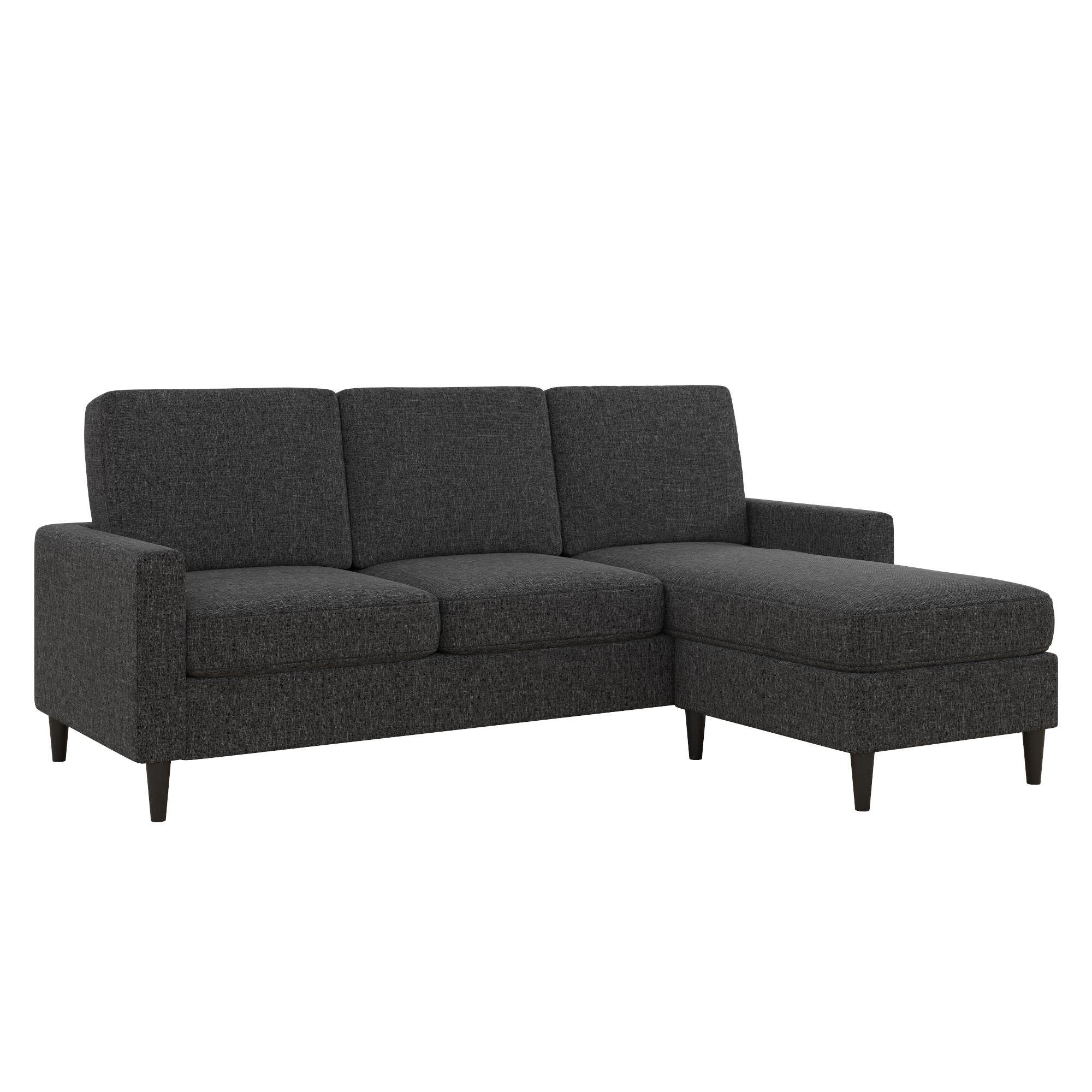 loft24 Ecksofa Kaci, 3-Sitzer Couch mit Recamiere, Stoffbezug, Breite ca. 206 cm dunkelgrau