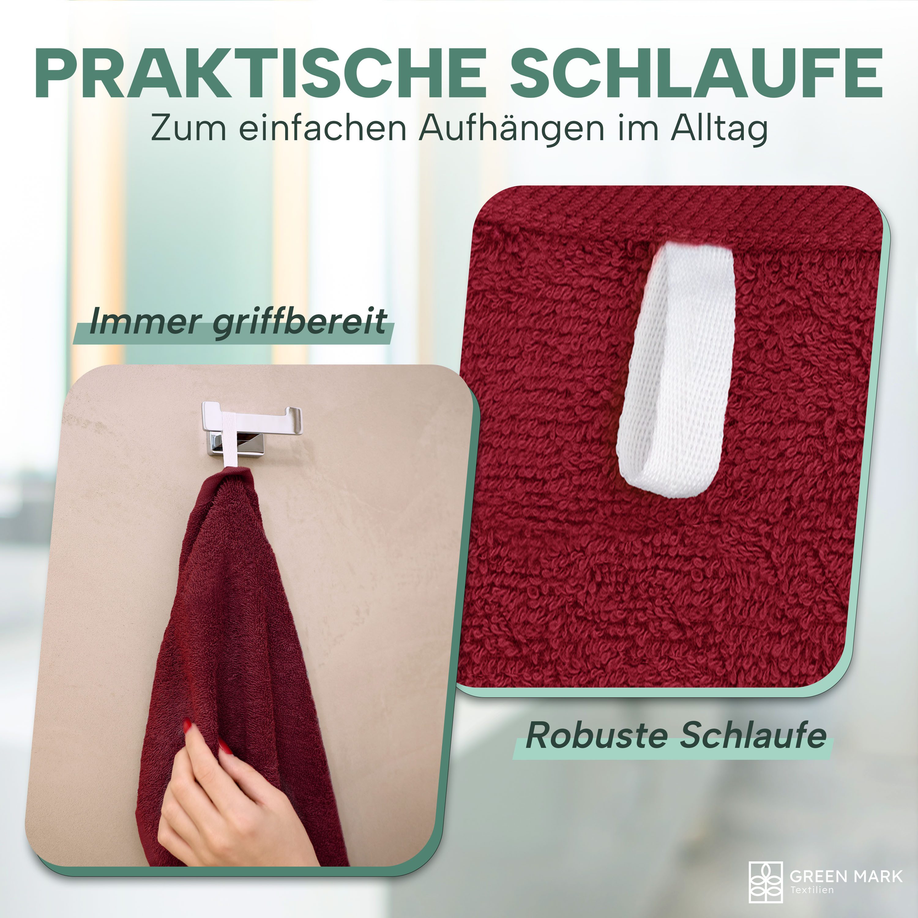 NatureMark Handtücher 8er-Sparpack Handtücher 50x100cm, Baumwolle (8-St), 8X Handtücher, 100% Baumwolle, Bordeaux rot, 50 x 100cm – Bild 5 von 5