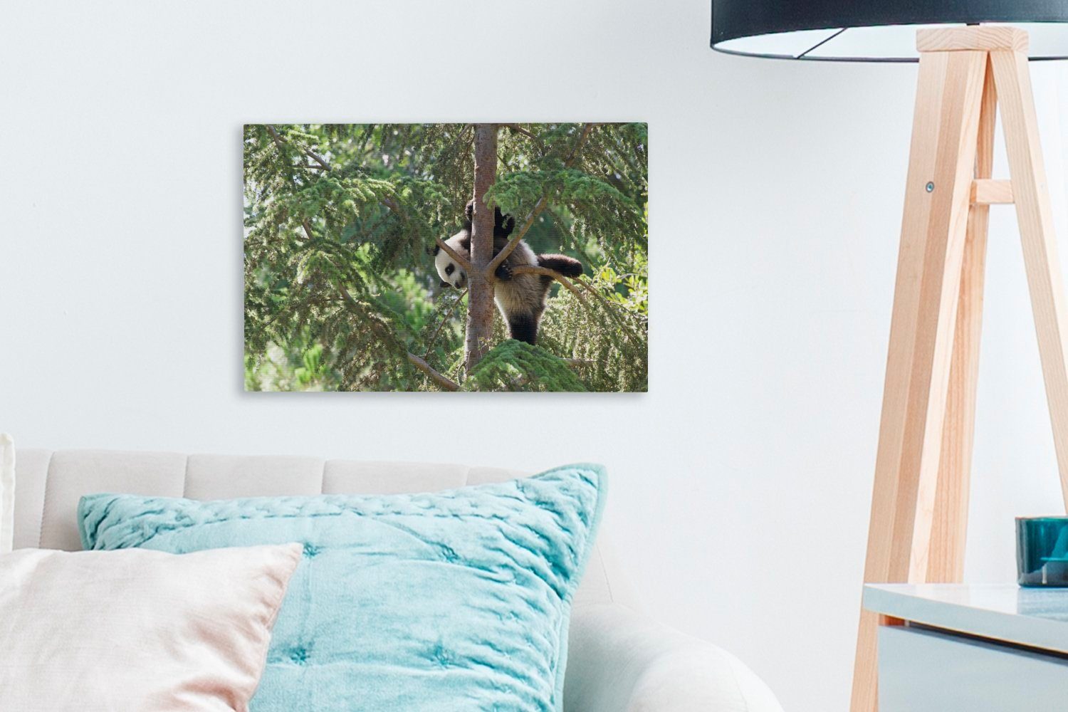 Leinwandbild Leinwandbilder, - (1 Panda OneMillionCanvasses® St), Wanddeko, - cm Baum 30x20 Wandbild Aufhängefertig, Blätter,