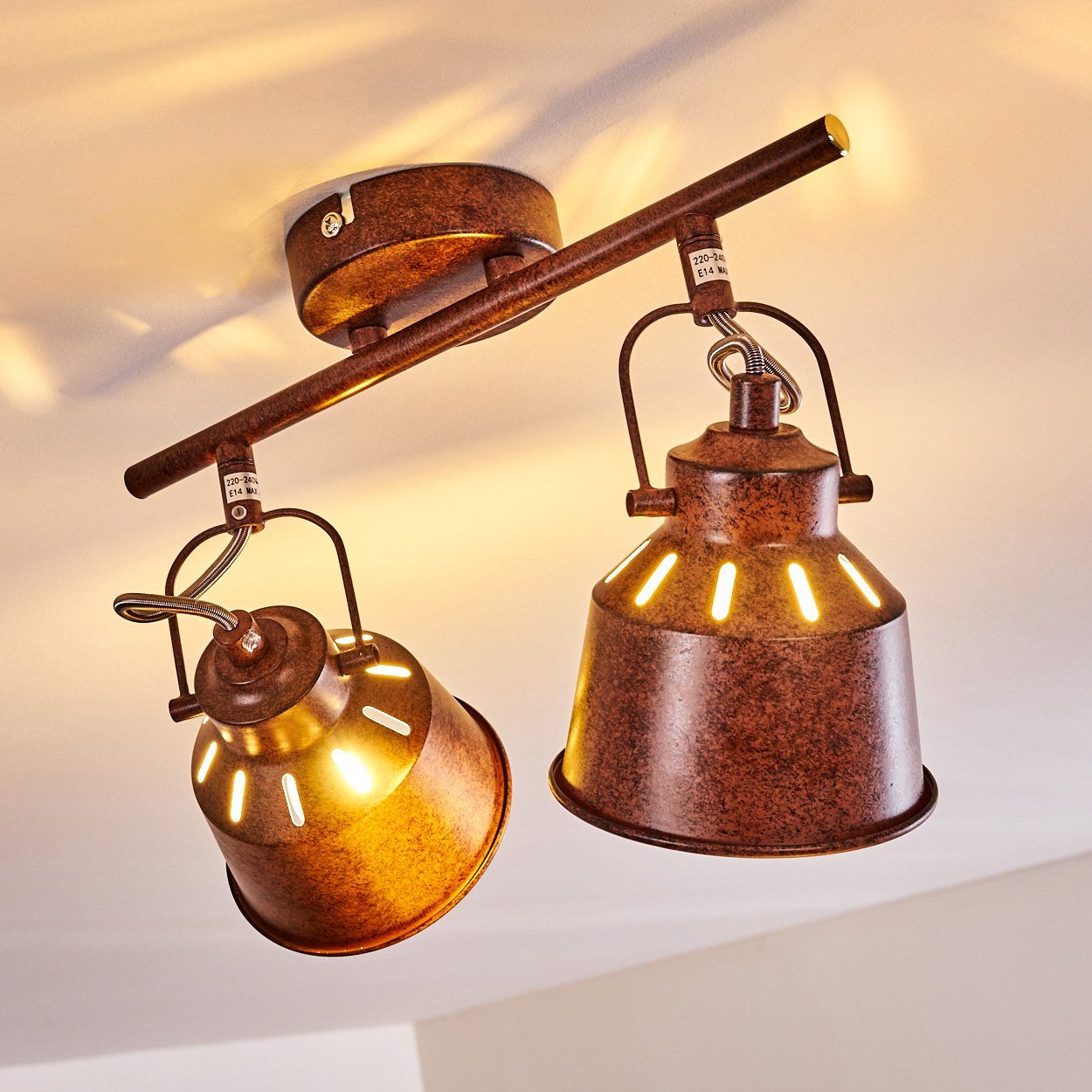 2xE14, Spot mit Metall ohne Retro/Vintage Strahlern, Rostbraun/Weiß, verstellbaren Deckenlampe hofstein aus in Leuchtmittel, Design »Rimini« im Deckenleuchte