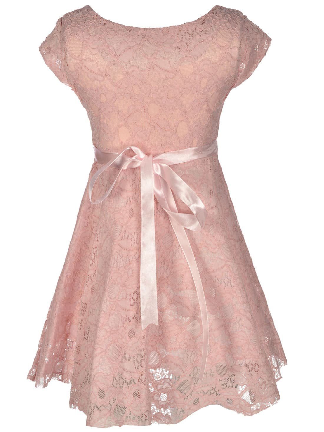 KMISSO Sommerkleid Mädchen Kleid mit Spitze (1-tlg) mit Bindegürtel