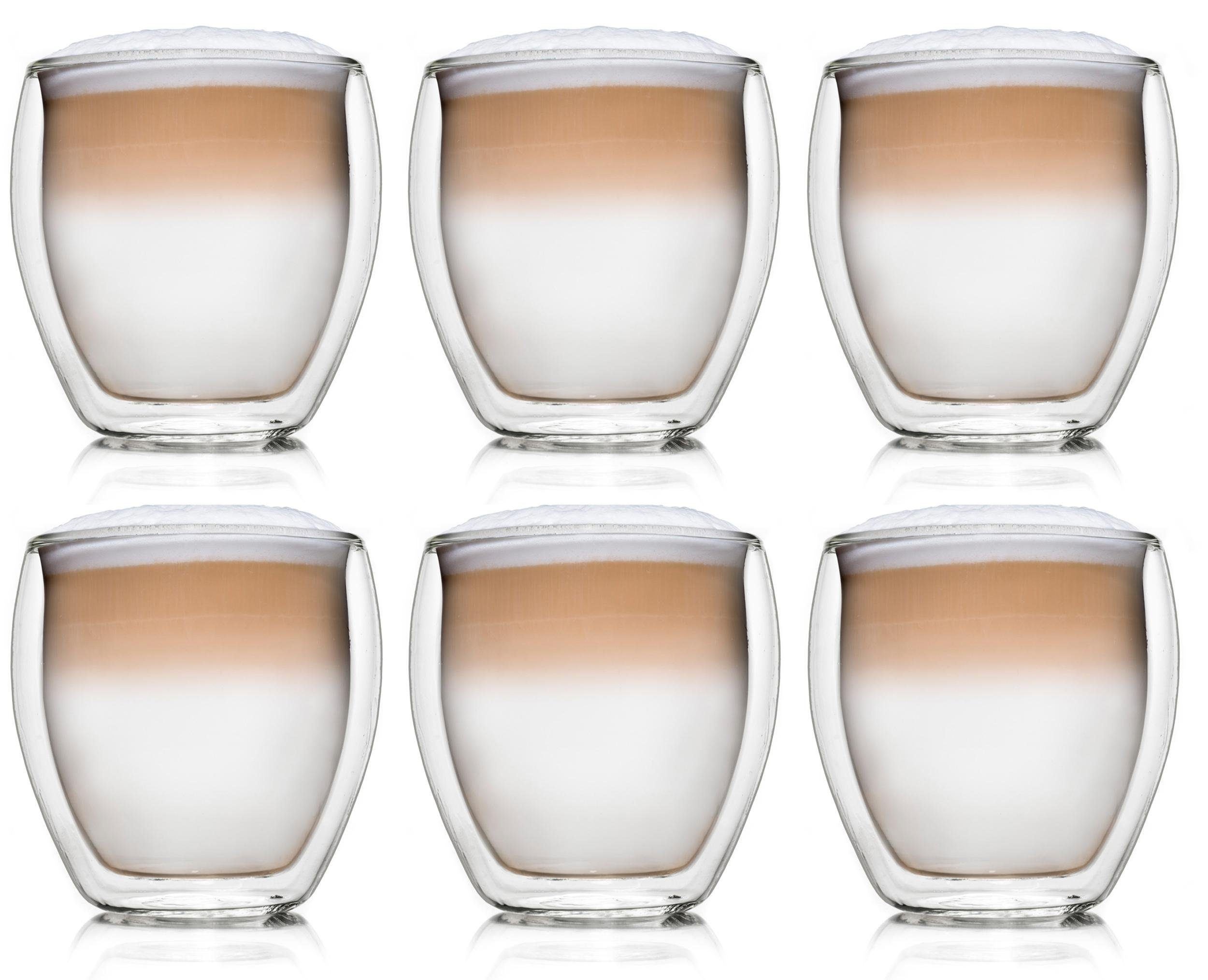 Creano Teeglas Creano doppelwandige Gläser 400ml „DG-Bauchig“, 6er Set,  großes Thermo, Borosilikatglas, 6-teilig