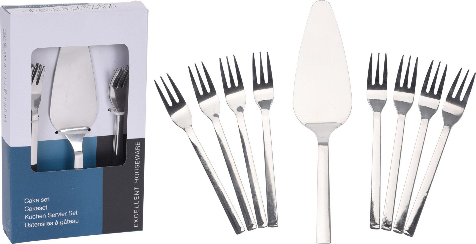 Koopman Tortenbodenheber Tortenheber Kuchenheber Gabel Edelstahl 9 Tlg. Set, 9tlg, Silberfarbend, Edelstahl, Spülmaschinenfest, Dessertset