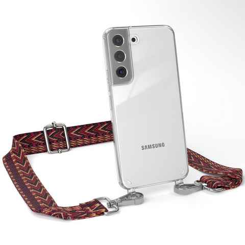 EAZY CASE Handykette Boho Umhängeband für Samsung Galaxy S22 5G 6,1 Zoll, dünner Riemen Silikon Hülle zum Umhängen Umhängetasche schmal Etui Rot