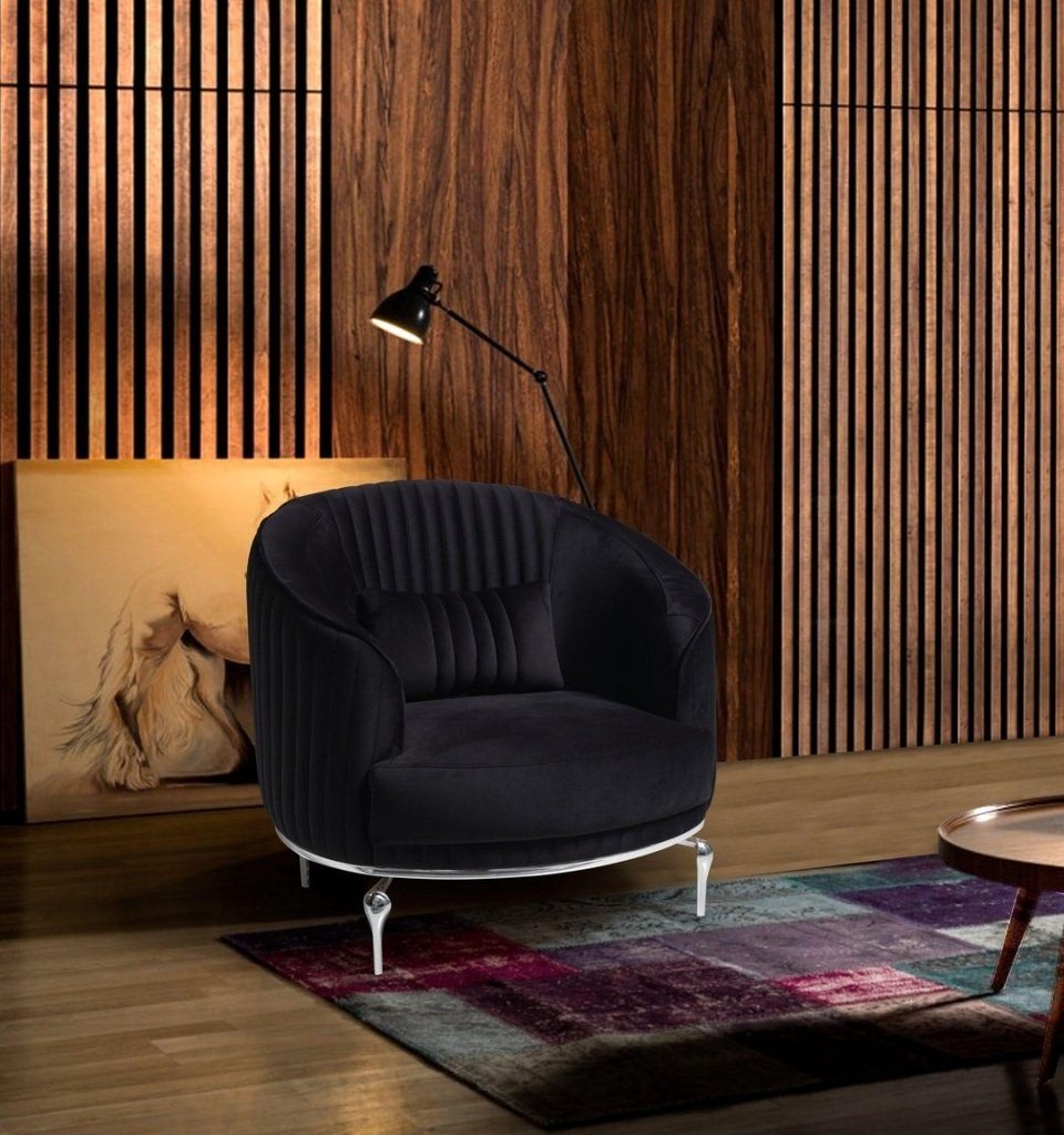 Sessel, Polster Textil Samt Einsitzer Sessel Couch Schwarz Luxus Möbel Couchen Sofa JVmoebel