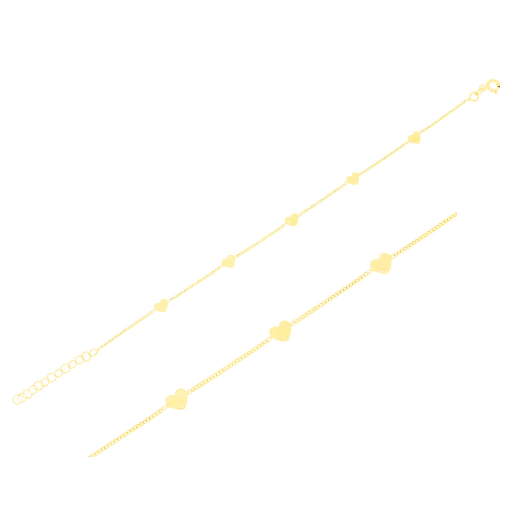 Goldarmband 585er Gelbgold Armband mit fünf Herzen,16,5–18,5cm