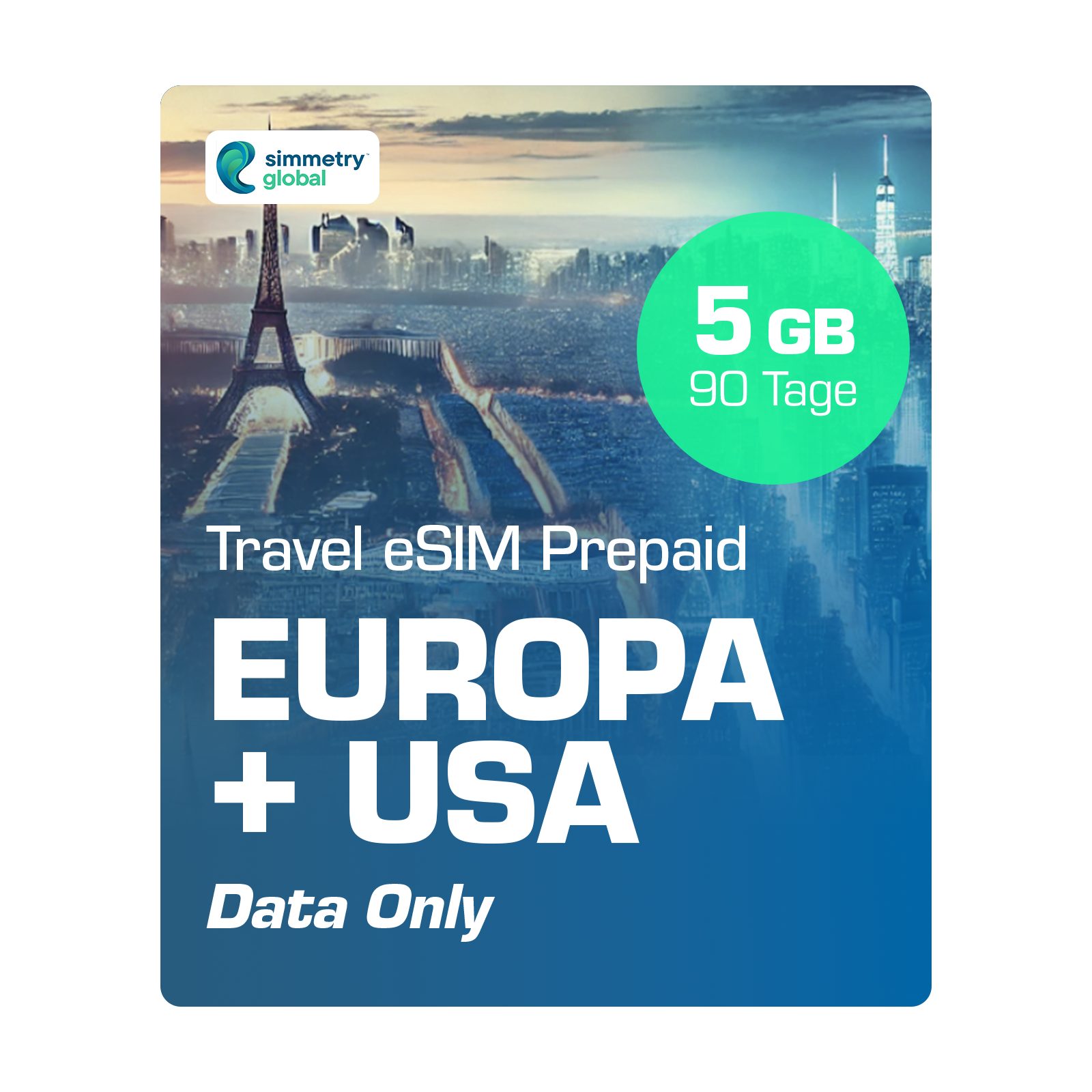 Simmetry Travel eSIM Europa & USA Prepaidkarte, (eSIM für Europa und USA, keine Roaming-Gebühren)