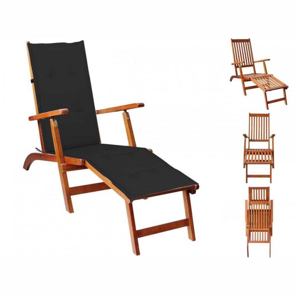 vidaXL Gartenlounge-Sessel Relaxstuhl Liegestuhl mit Fußstütze Akazie Massivholz mit Auflage schw