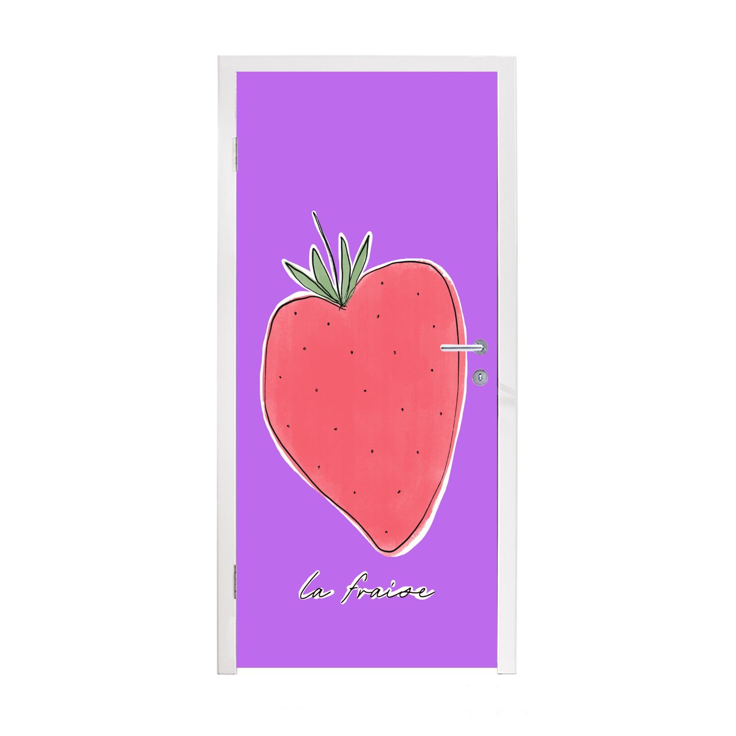 MuchoWow Türtapete Erdbeere - Obst - Zitate, Matt, bedruckt, (1 St), Fototapete für Tür, Türaufkleber, 75x205 cm