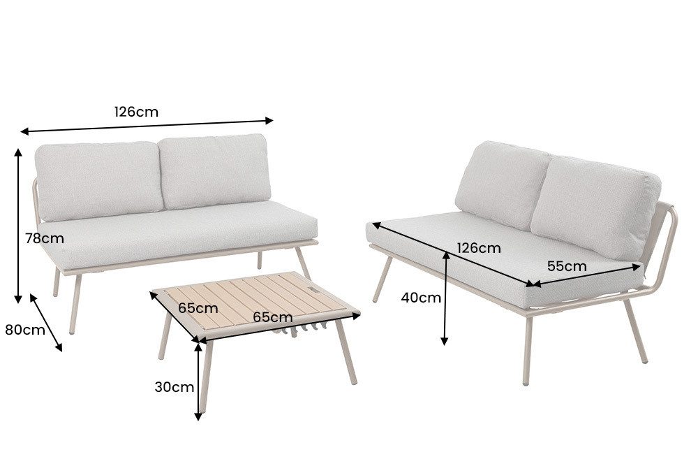 riess-ambiente Gartenlounge-Set MOBILE MODULAR anthrazit/hellgrau – WPC, Outdoor-Stoff, wetterfest, (Set, 3-tlg., 2x Sitzbänke, Beistelltisch), pflegeleicht & modular - Garten-Lounge ideal für Terrasse & Balkon
