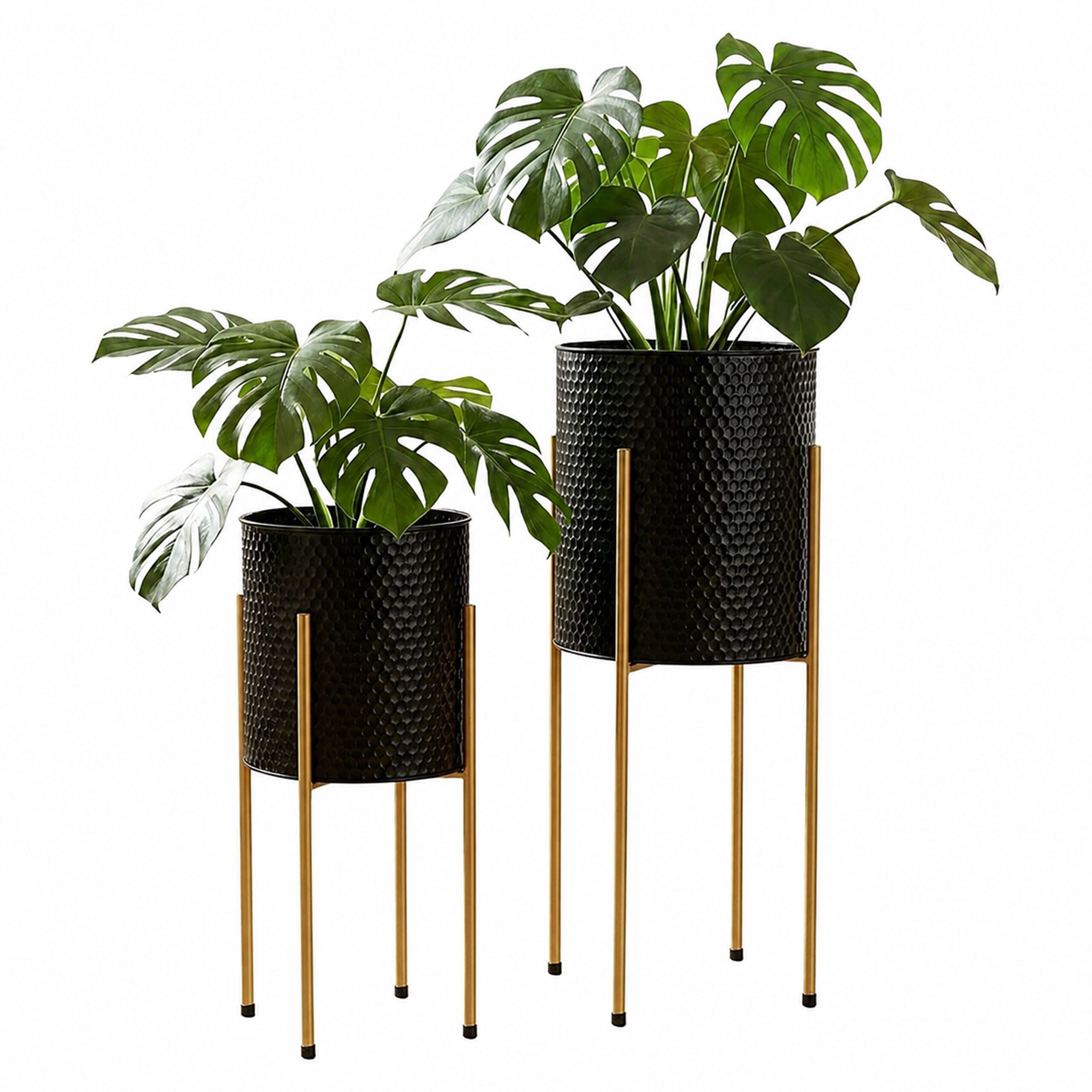 relaxdays Blumenständer Metall Blumenständer 2er Set (2 St), Schwarz-Gold