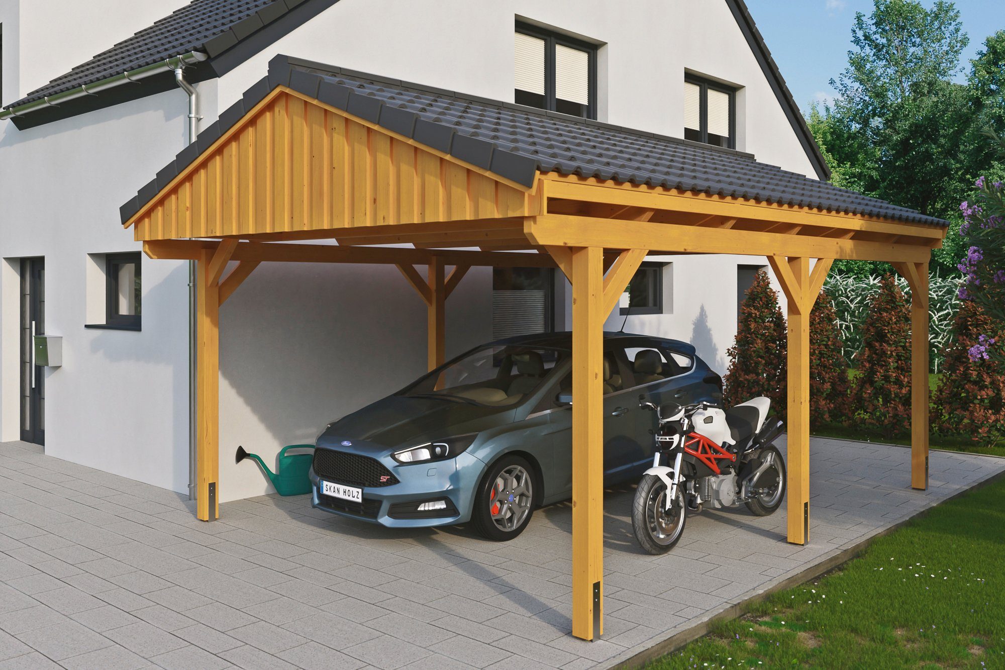 Fichtelberg, 379 cm, Einfahrtshöhe, Skanholz Dachlattung cm BxT: 423x566 Einzelcarport mit