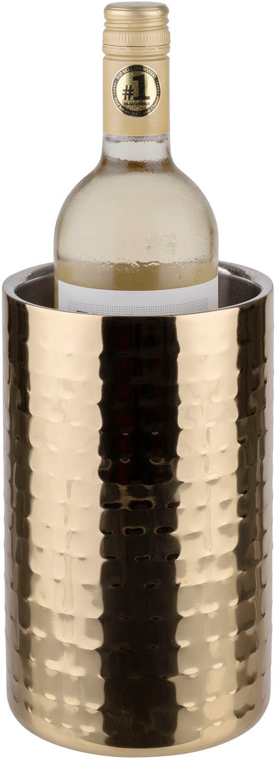 APS Wein- und Sektkühler GOLD, Hammerschlag-Design, hochwertiges Edelstahl, Ø 10 cm