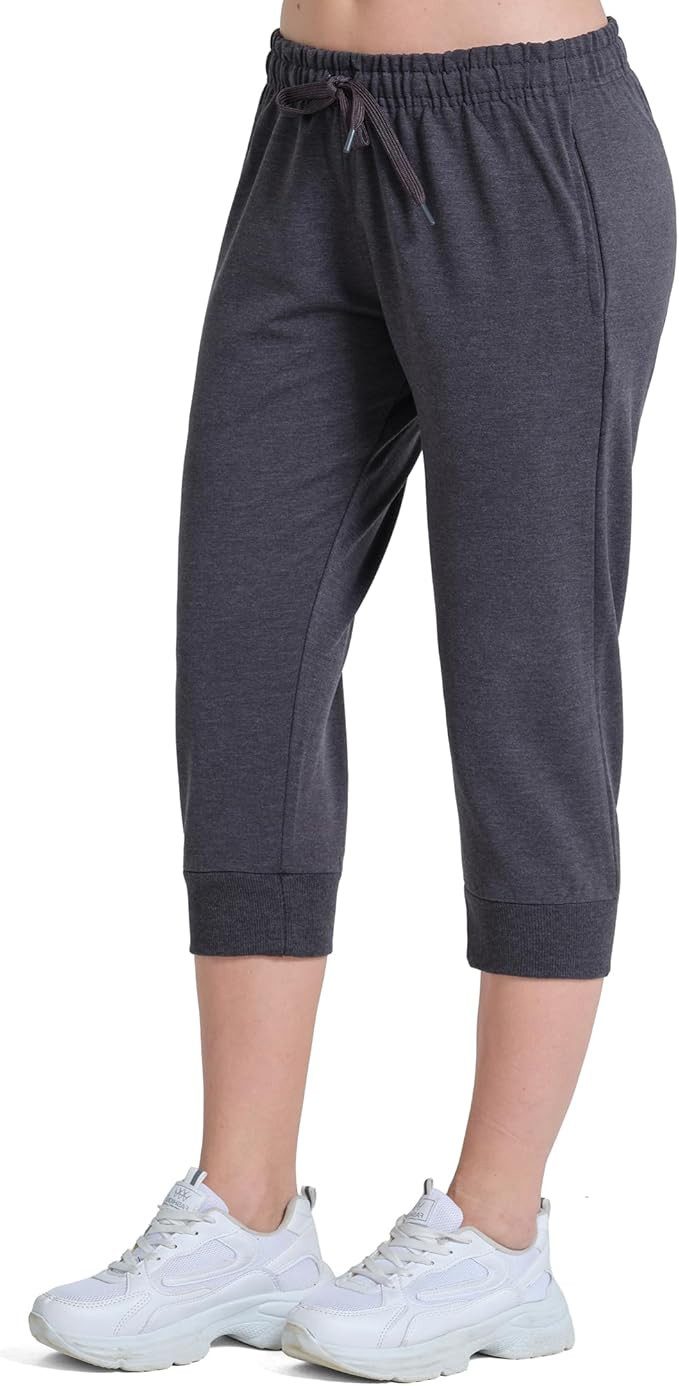 R-CAMP Caprihose Jogginghose Damen kurze Hose 3/4 kurze Sporthose (1-tlg., Freizeithosen für Frauen) Baumwolle, Atmungsaktiv, Elastisch