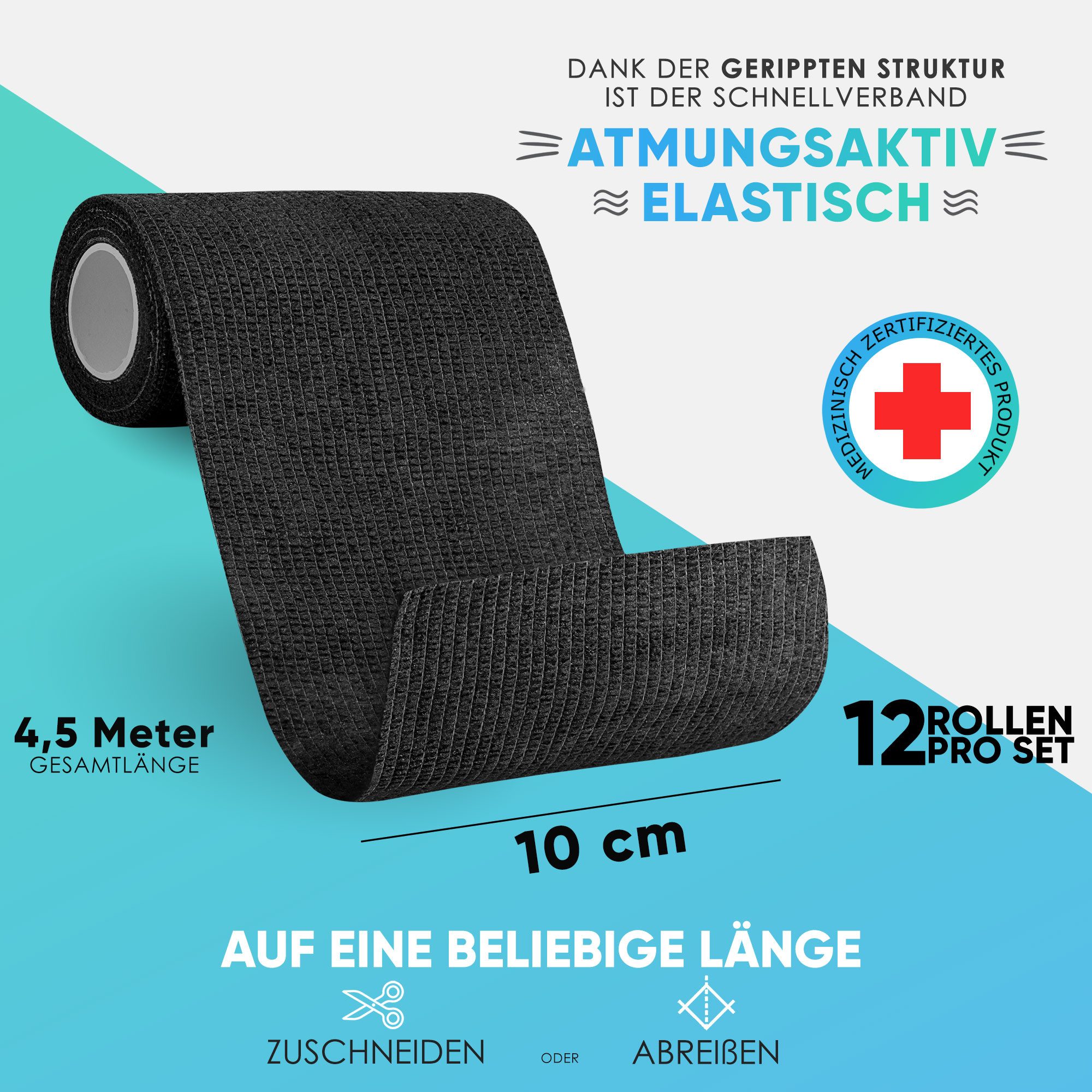 Health Press Bandage Selbstklebender Verband - 12 Elastische Bandagen Rollen (10cm x 4,5m)