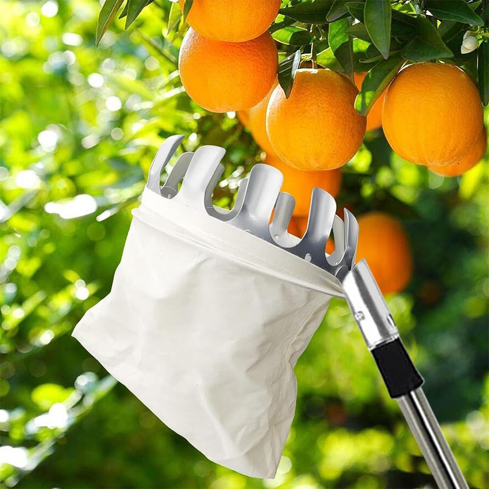 FOUORTUNATE-BEE Obstpflücker Obstpflücker 4 m mit Stoffbeutel Apfelpflücker für Obstbäume, Für Äpfel, Kirschen, Birnen, Pflaumen und Zitrusfrüchte