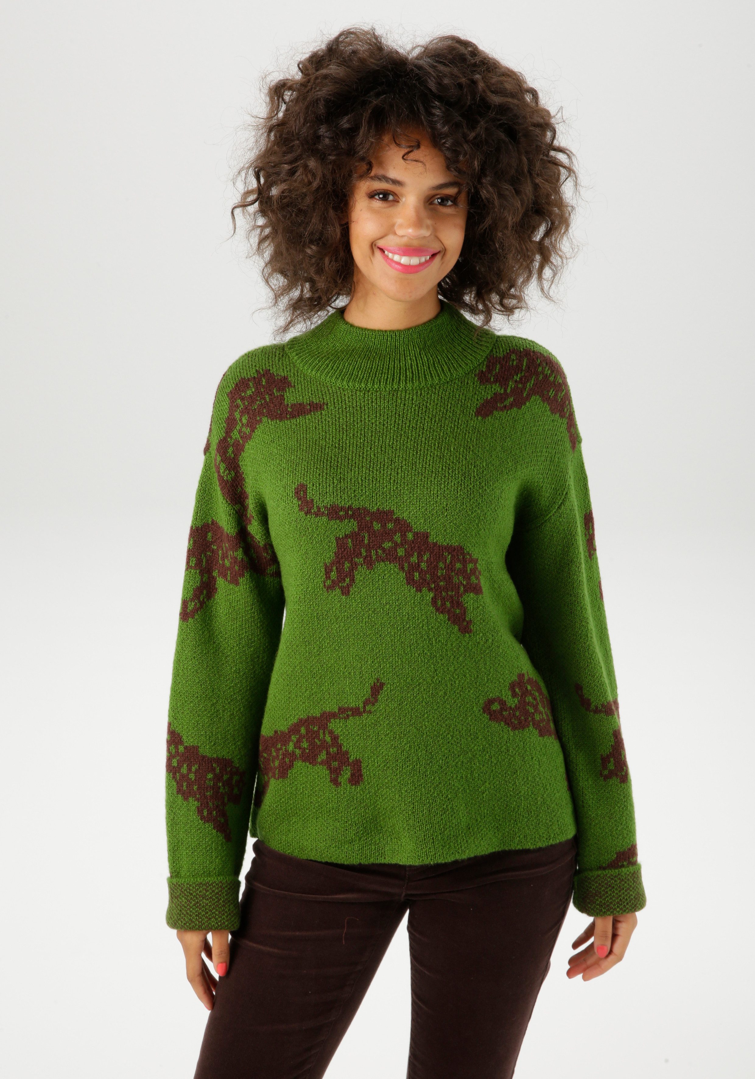 Aniston CASUAL Strickpullover mit eingestrickten Leoparden günstig online kaufen