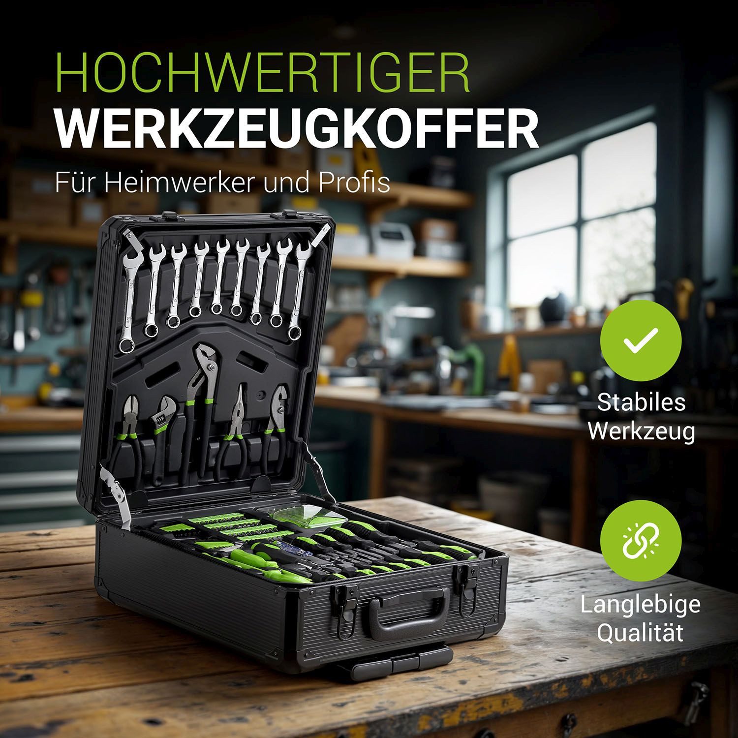 Thumbnail - Juskys Werkzeugkoffer (1200 St), 1200-teiliges Werkzeug Set mit Handschuhen, Trolley-Funktion