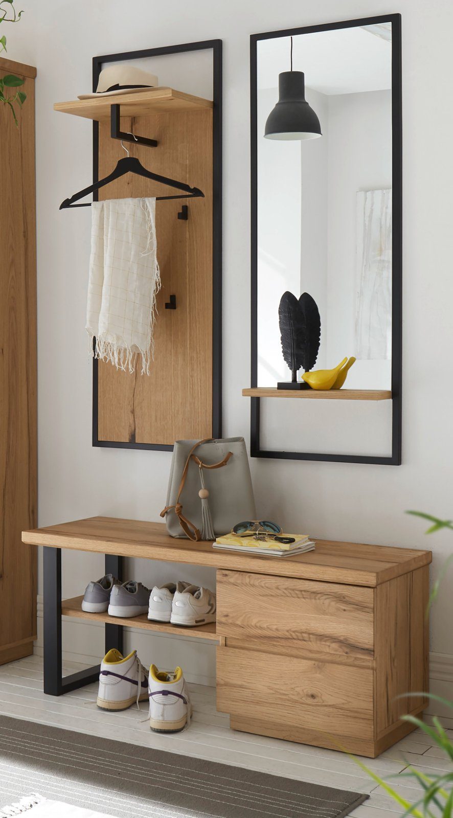 MCA furniture Garderoben-Set Yorkshire, (Kompakt-Garderobe 3-teilig, 3-St),  Eiche Furnier geölt, mit Soft-Close