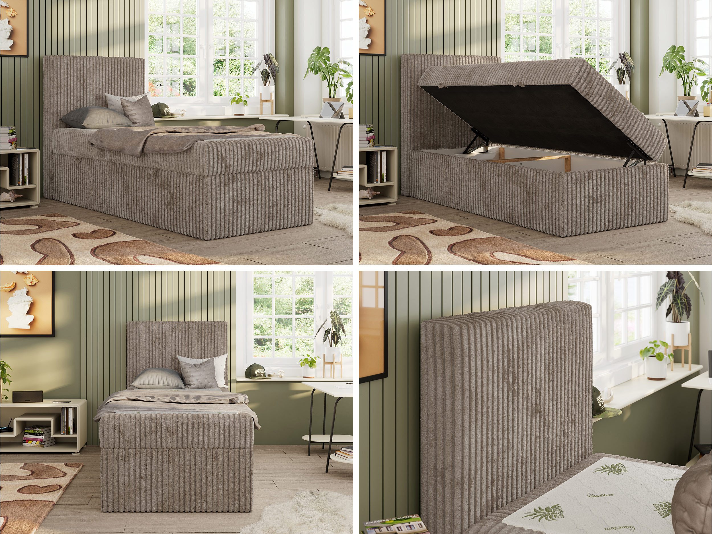 MKS MÖBEL Jugendbett TILIO (Set, T30 Schaum, 7 Härtezonen), Jugendbett 90x200, Stauraum, hohe Kopfteil, Multipocket-Matratze