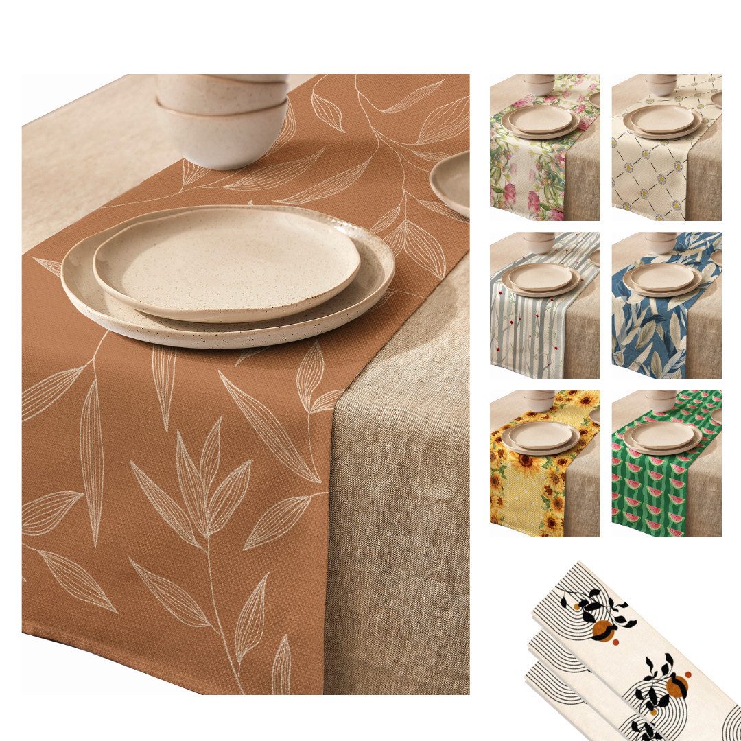 LIVINA HOME Tischläufer Premium Tischdecke abwaschbar, Tischband, moderne Leinenoptik Decke, Tischtuch, Juteband, Gartentischdecke, Tafeltuch